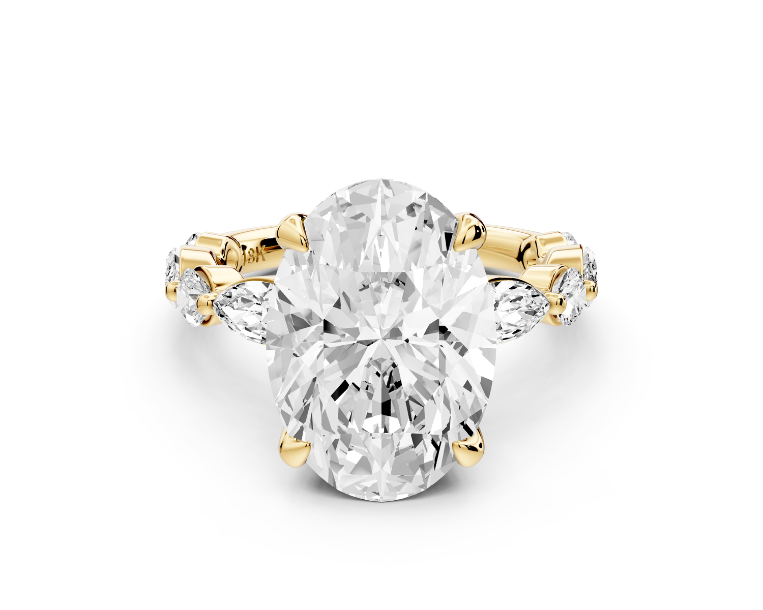 Amalia - 5ct 14k yellow gold oval Round Diamond with Alternating 8-Stone Marquise and Round Diamond Band Engagement Ring