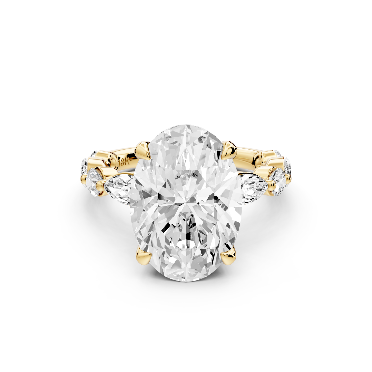 Amalia - 5ct 14k yellow gold oval Round Diamond with Alternating 8-Stone Marquise and Round Diamond Band Engagement Ring