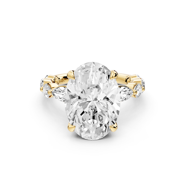 Amalia - 5ct 14k yellow gold oval Round Diamond with Alternating 8-Stone Marquise and Round Diamond Band Engagement Ring
