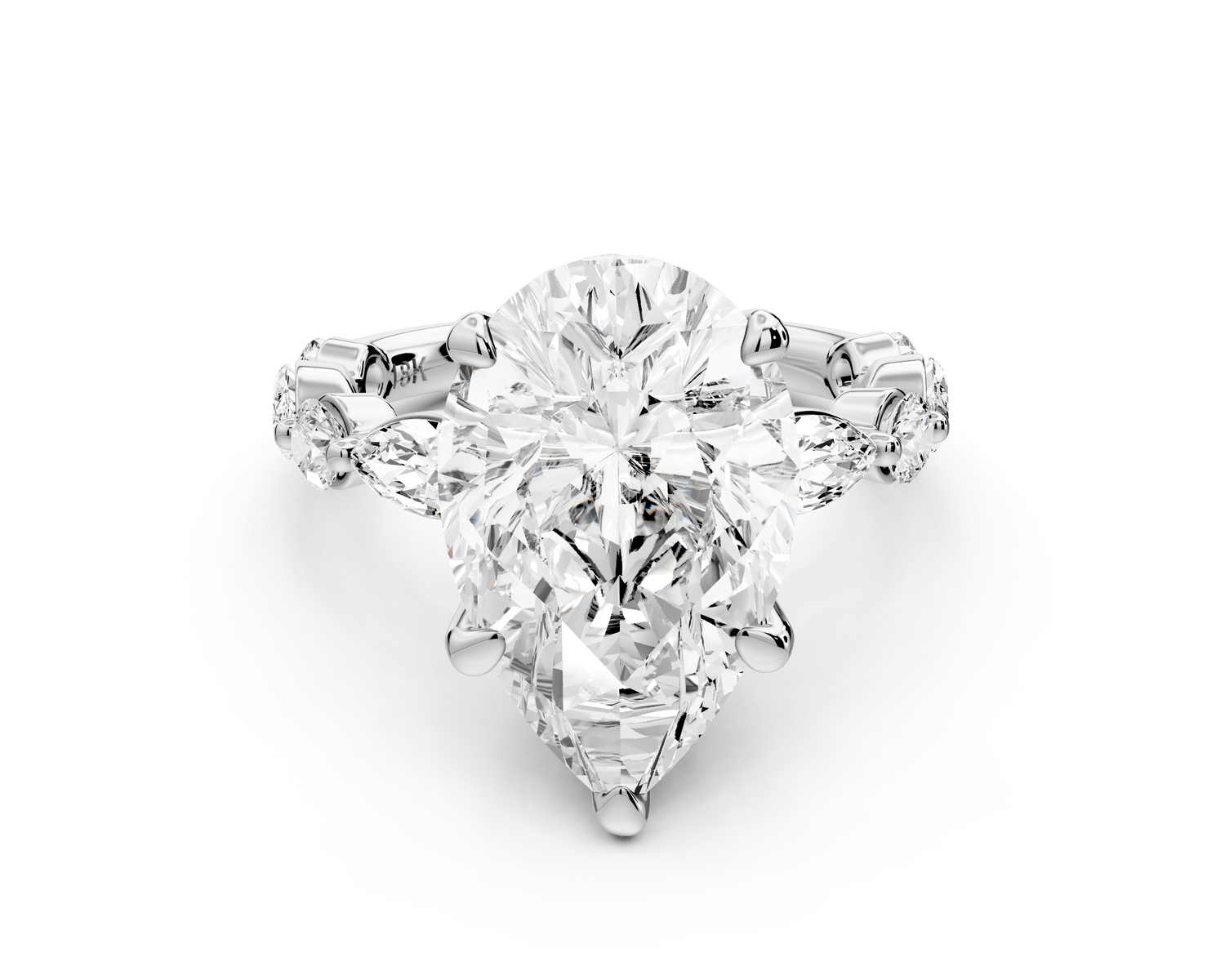 Amalia - 5ct 14k white gold pear Round Diamond with Alternating 8-Stone Marquise and Round Diamond Band Engagement Ring