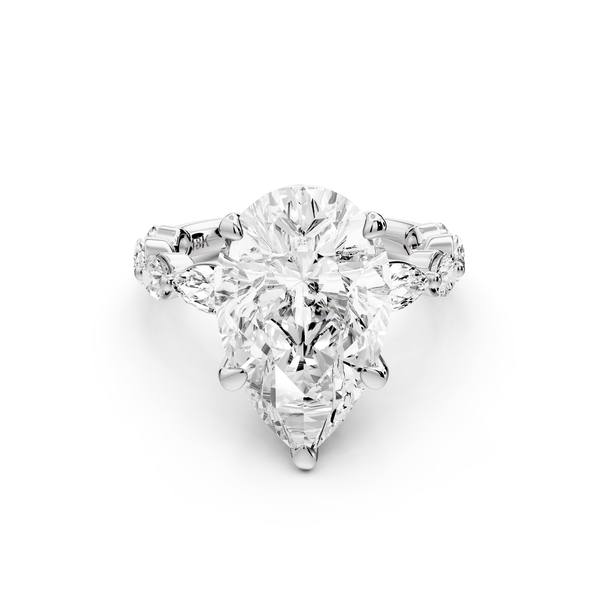 Amalia - 5ct 14k white gold pear Round Diamond with Alternating 8-Stone Marquise and Round Diamond Band Engagement Ring