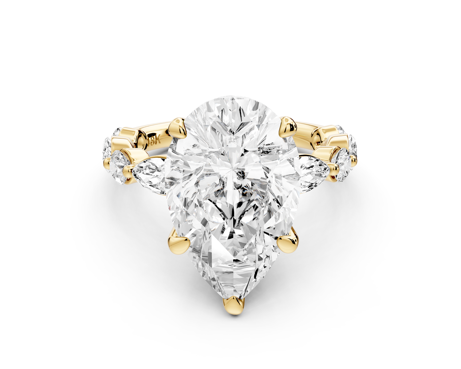 Amalia - 5ct 14k yellow gold pear Round Diamond with Alternating 8-Stone Marquise and Round Diamond Band Engagement Ring