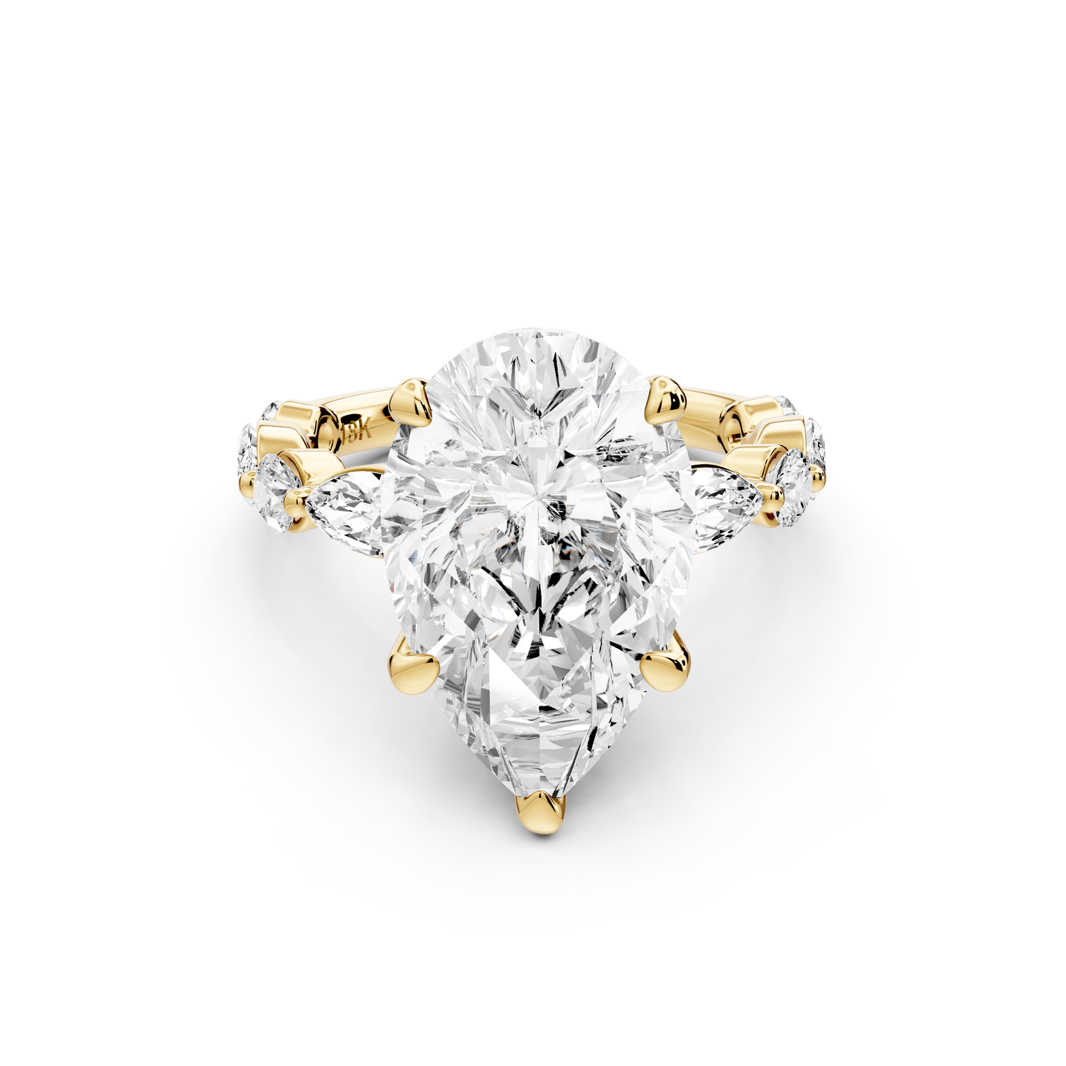 Amalia - 5ct 14k yellow gold pear Round Diamond with Alternating 8-Stone Marquise and Round Diamond Band Engagement Ring