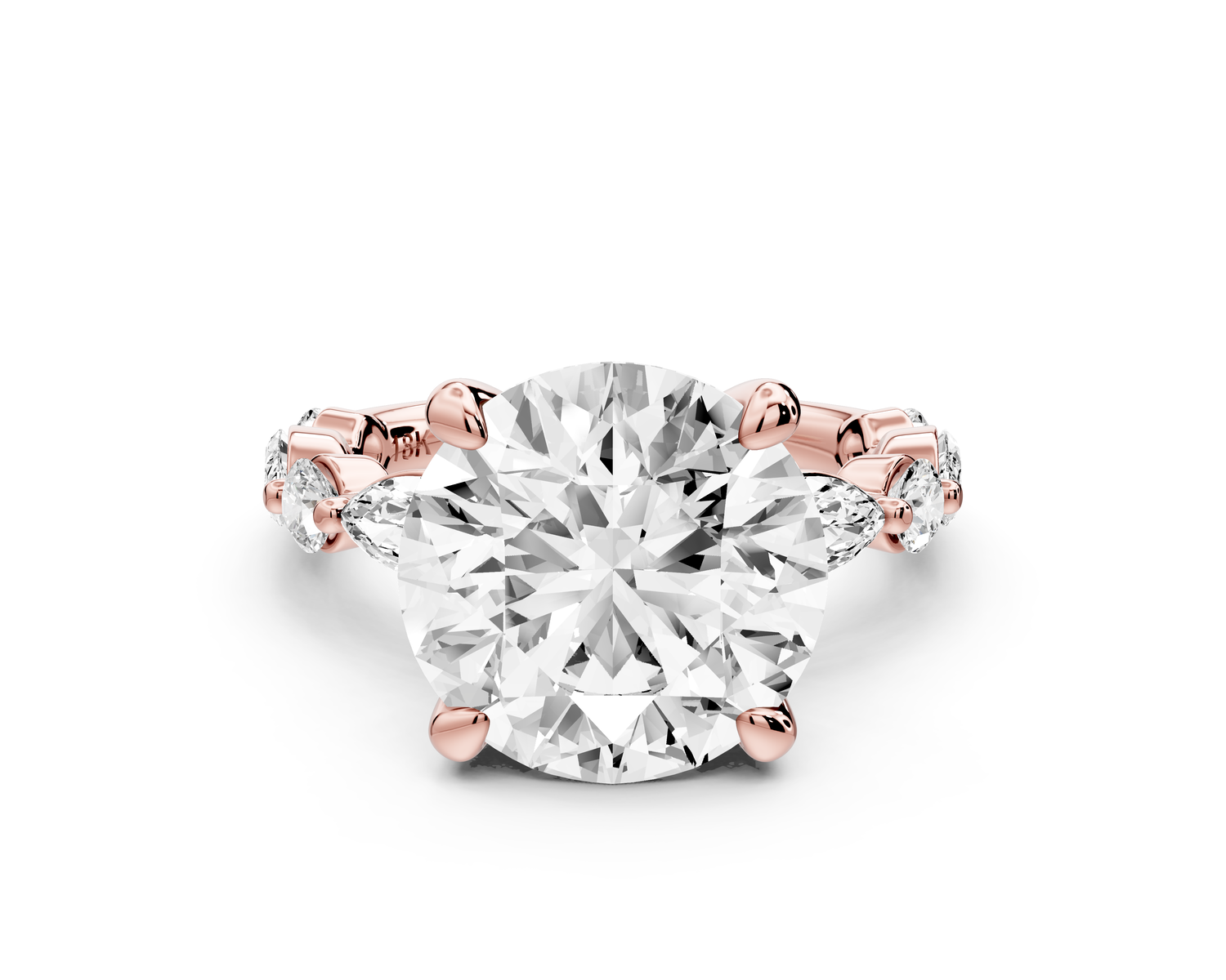 Amalia - 5ct 14k rose gold round Round Diamond with Alternating 8-Stone Marquise and Round Diamond Band Engagement Ring