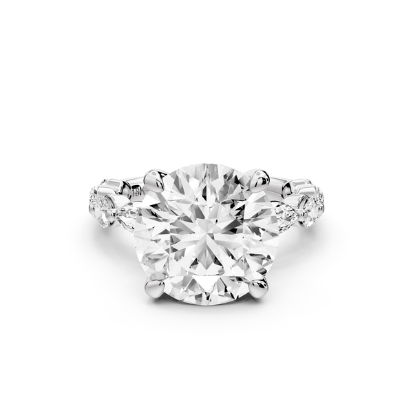 Amalia - 5ct 14k white gold round Round Diamond with Alternating 8-Stone Marquise and Round Diamond Band Engagement Ring