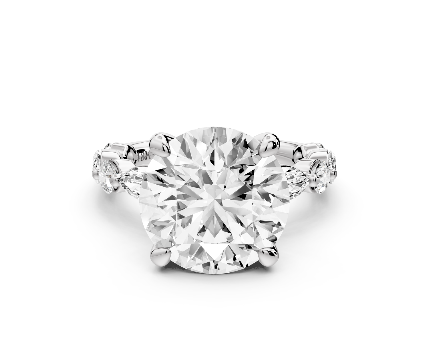 Amalia - 5ct platinum round Round Diamond with Alternating 8-Stone Marquise and Round Diamond Band Engagement Ring