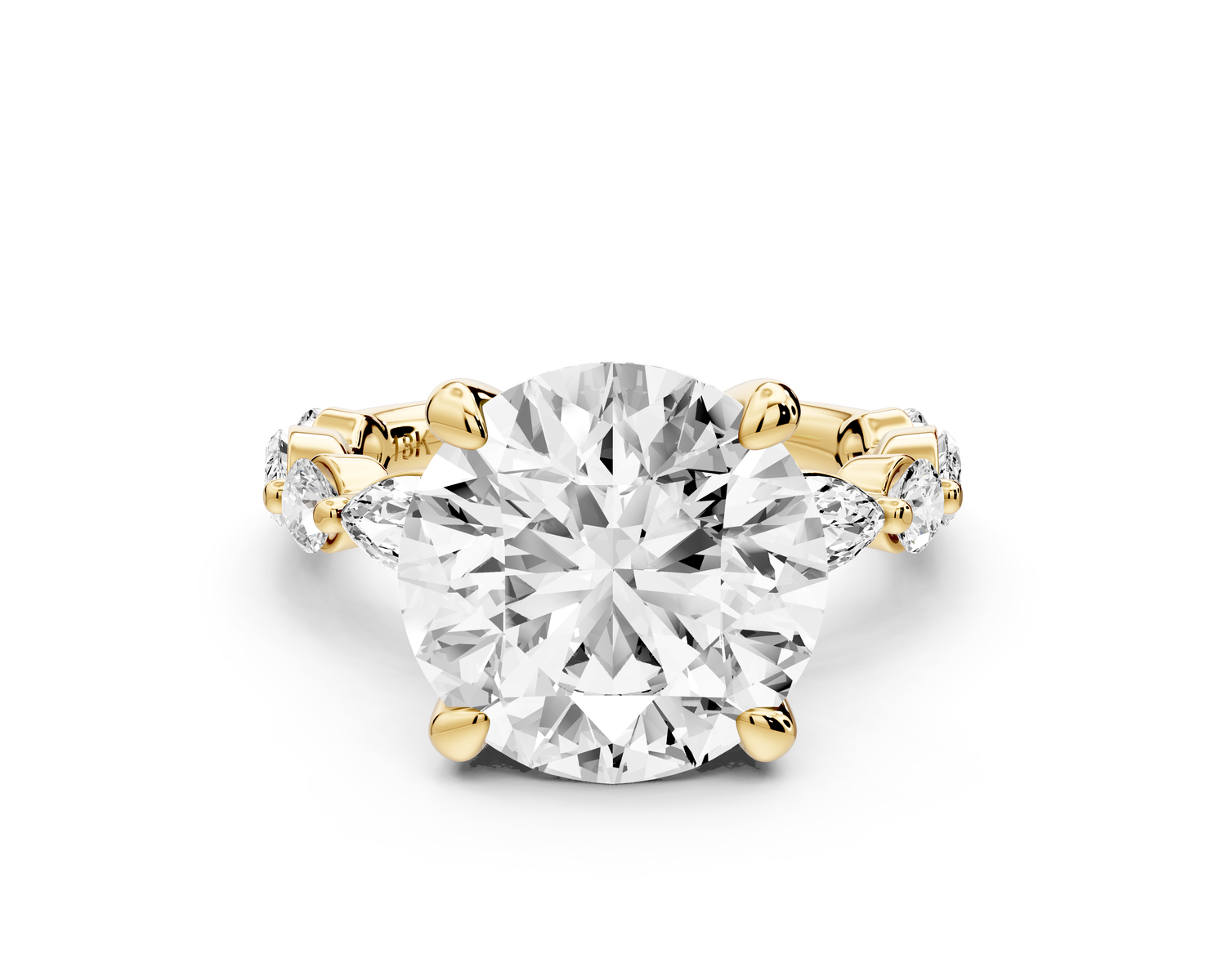 Amalia - 5ct 18k yellow gold round Round Diamond with Alternating 8-Stone Marquise and Round Diamond Band Engagement Ring