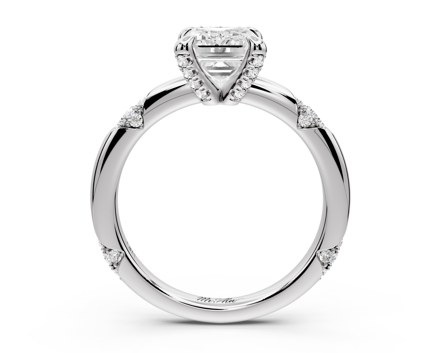 Luna - 2ct 14k white gold emerald Diamond Crown with Flush-Set Diamond Clusters Engagement Ring