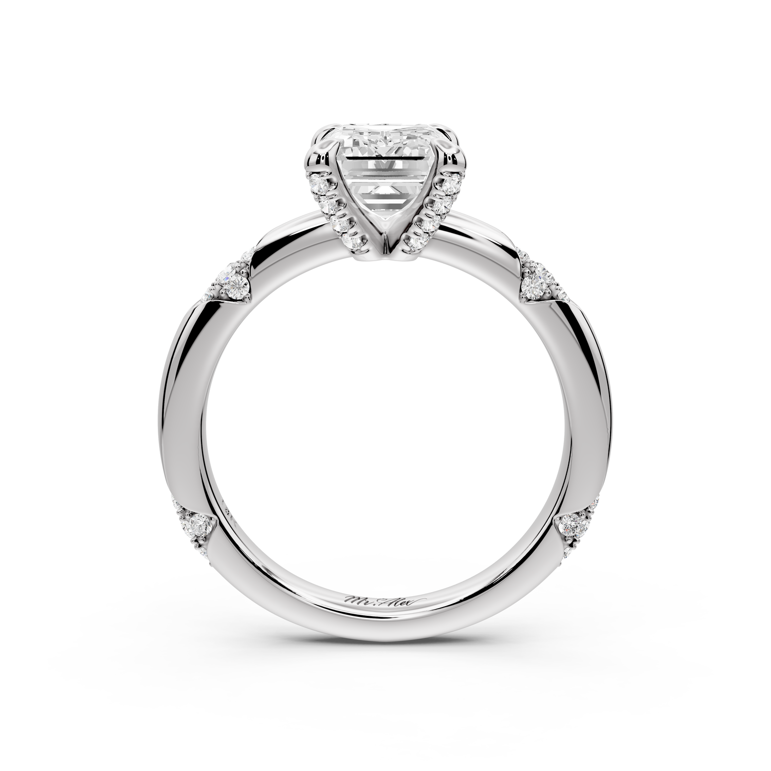 Luna - 2ct 14k white gold emerald Diamond Crown with Flush-Set Diamond Clusters Engagement Ring
