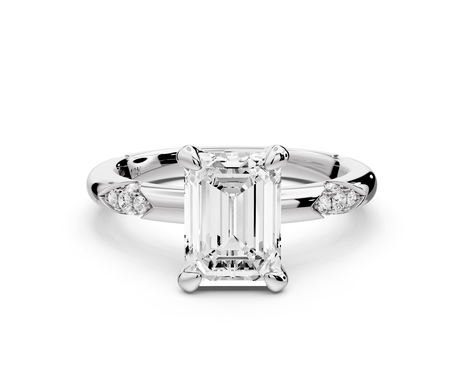 Luna - 2ct 14k white gold emerald Diamond Crown with Flush-Set Diamond Clusters Engagement Ring