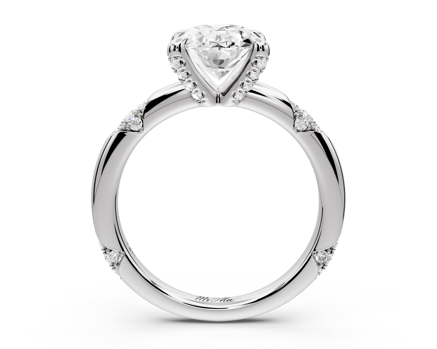 Luna - 2ct 14k white gold oval Diamond Crown with Flush-Set Diamond Clusters Engagement Ring
