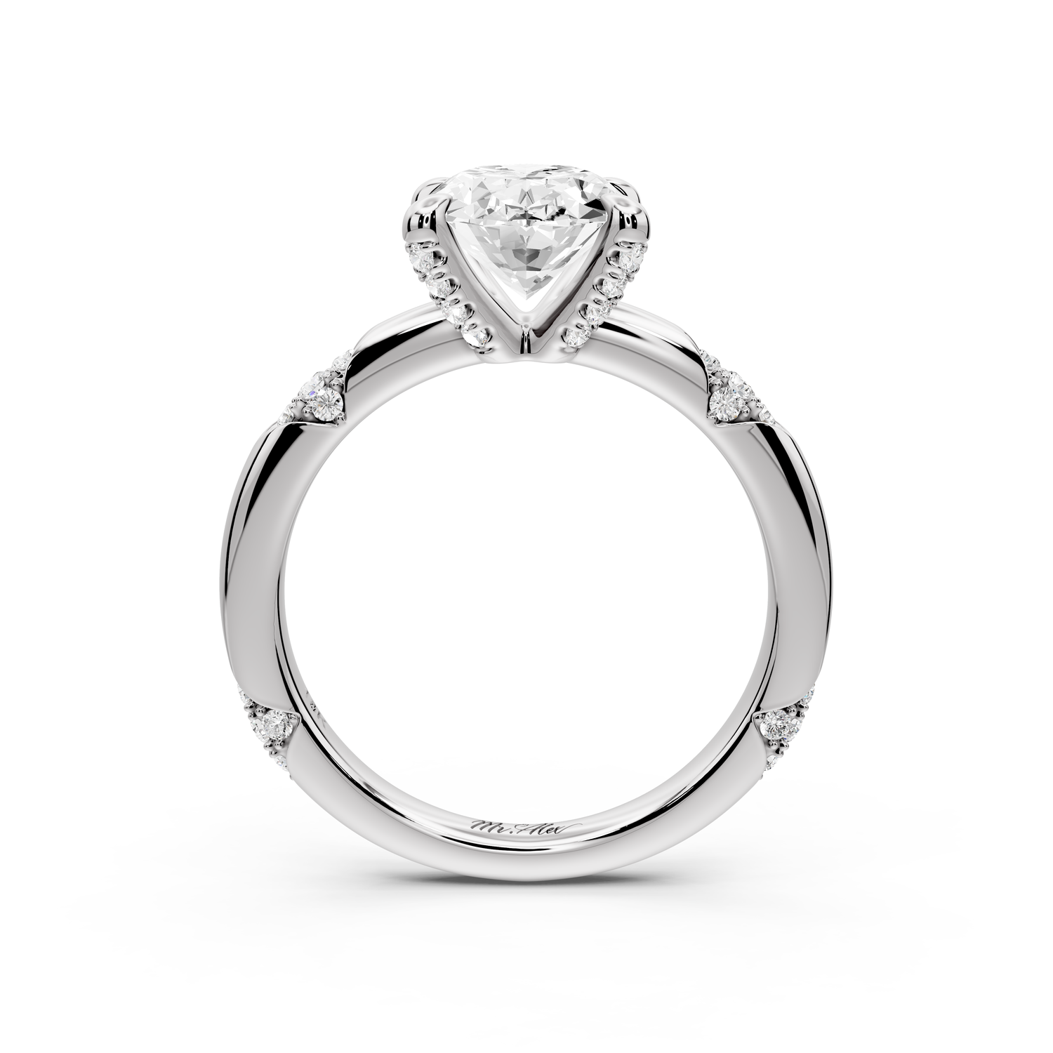 Luna - 2ct 14k white gold oval Diamond Crown with Flush-Set Diamond Clusters Engagement Ring