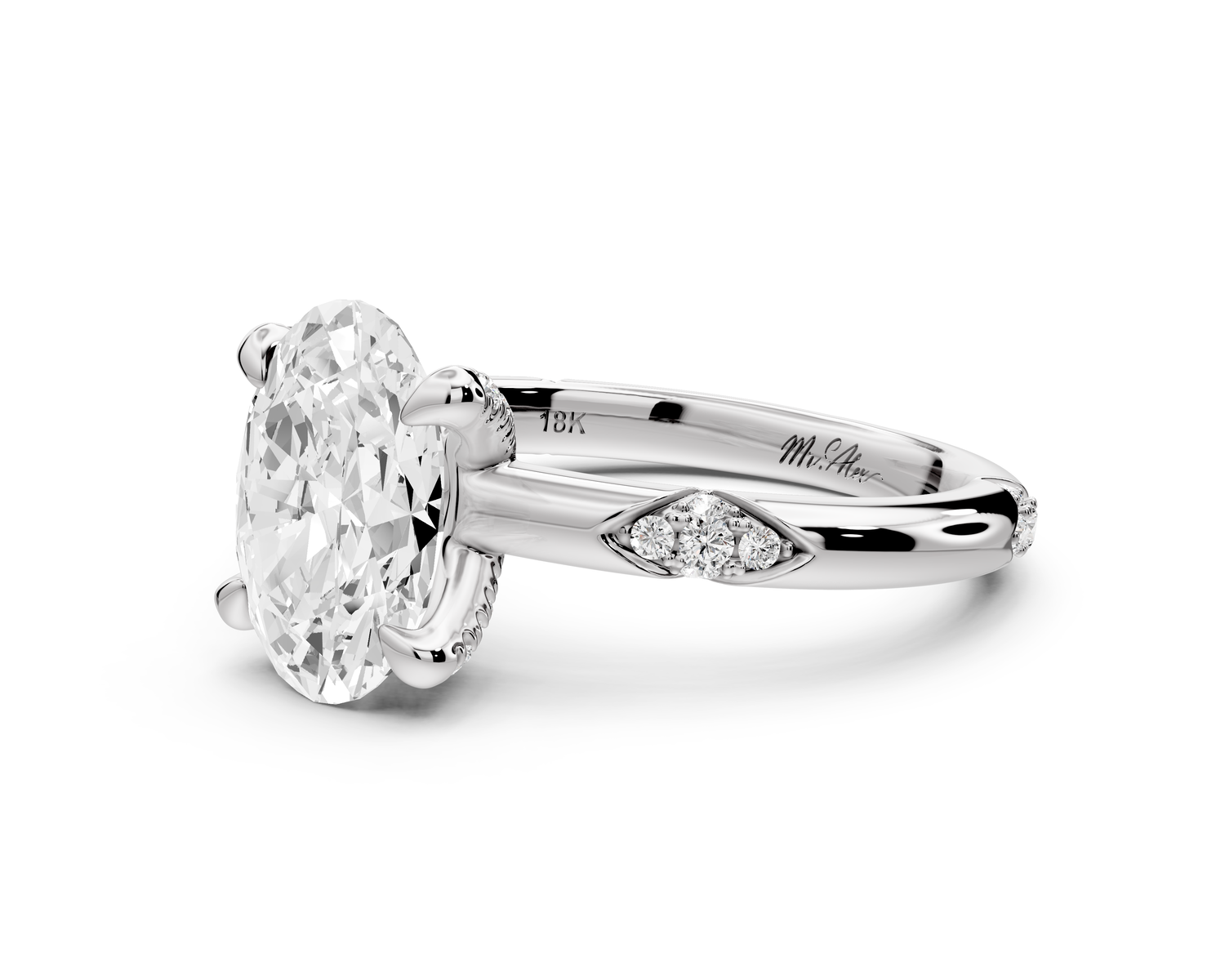 Luna - 2ct 14k white gold oval Diamond Crown with Flush-Set Diamond Clusters Engagement Ring