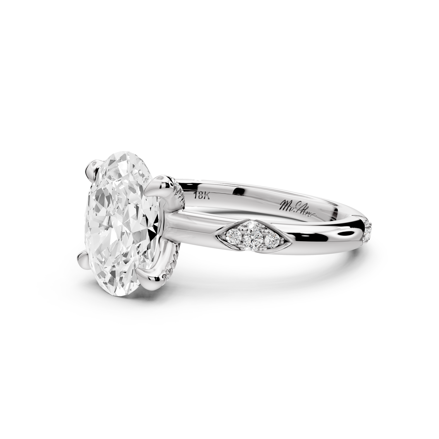 Luna - 2ct 14k white gold oval Diamond Crown with Flush-Set Diamond Clusters Engagement Ring
