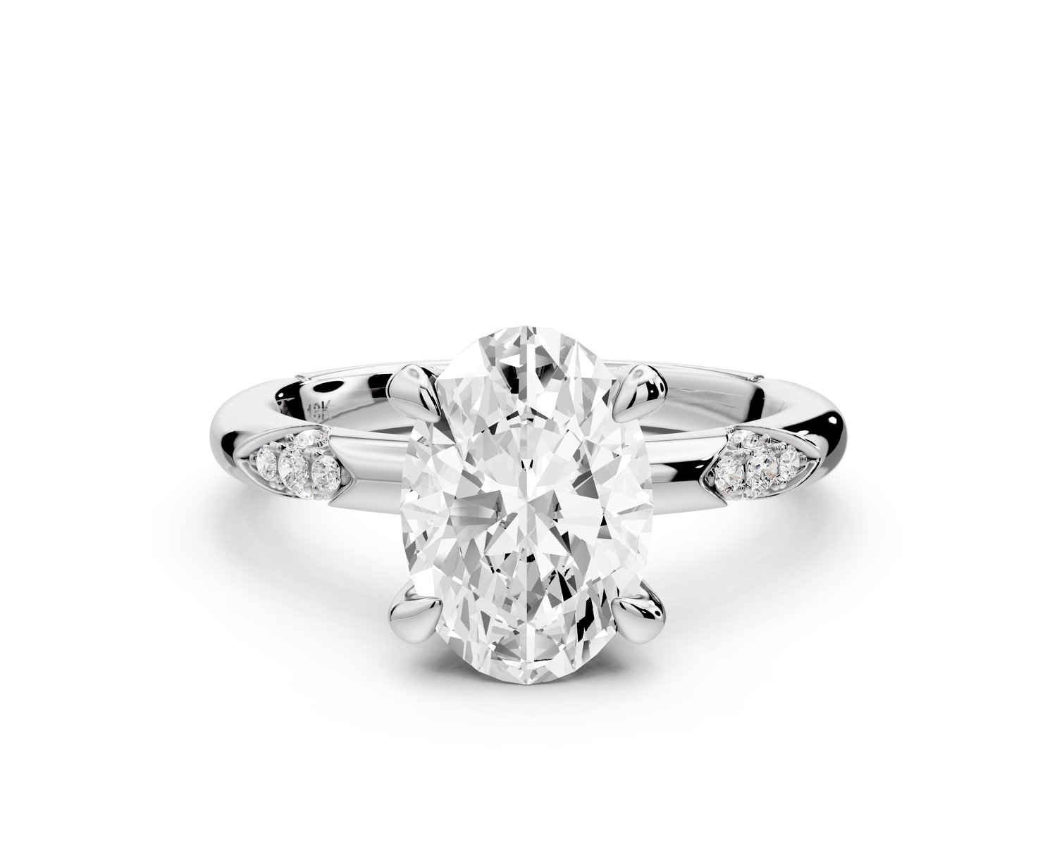 Luna - 2ct 14k white gold oval Diamond Crown with Flush-Set Diamond Clusters Engagement Ring