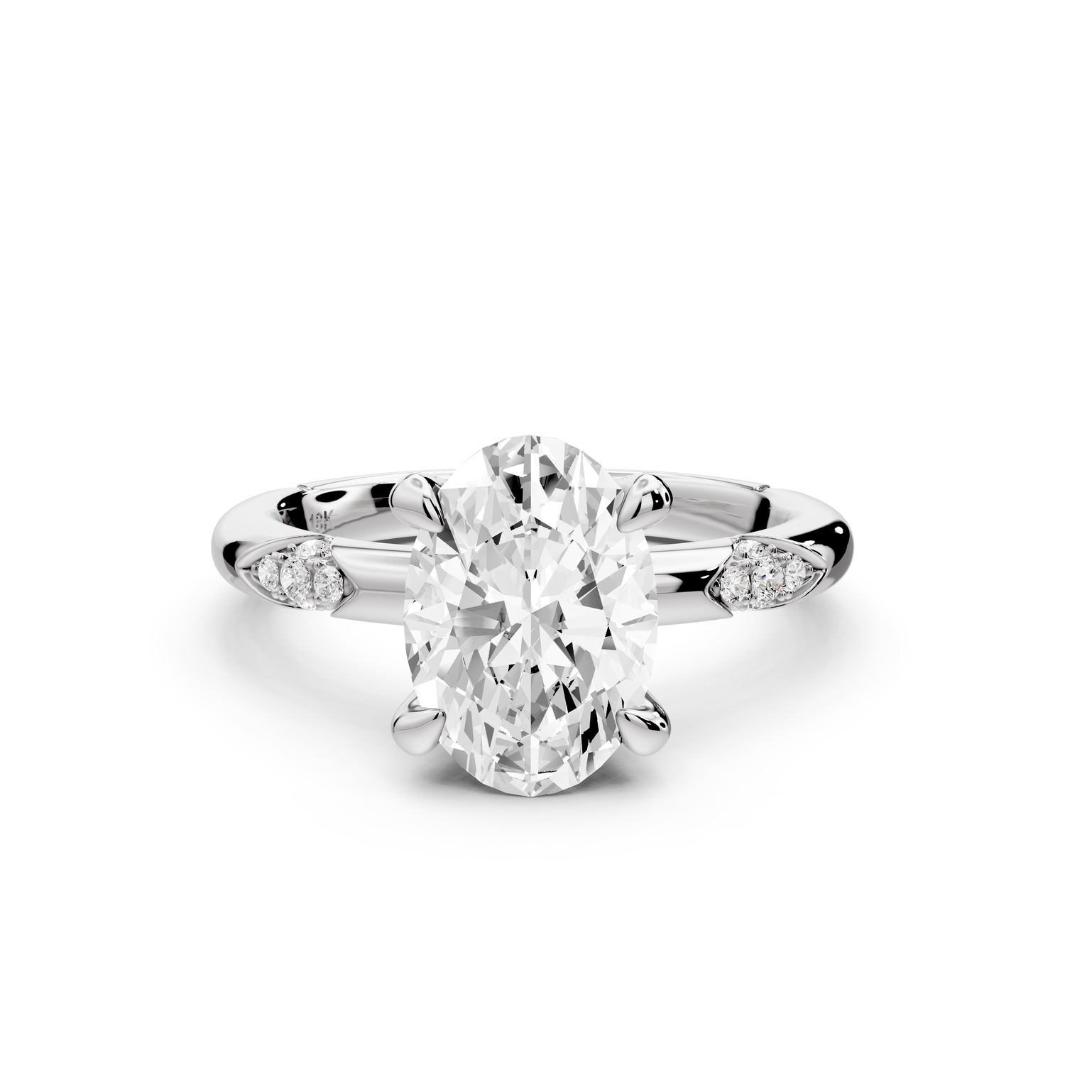 Luna - 2ct 14k white gold oval Diamond Crown with Flush-Set Diamond Clusters Engagement Ring