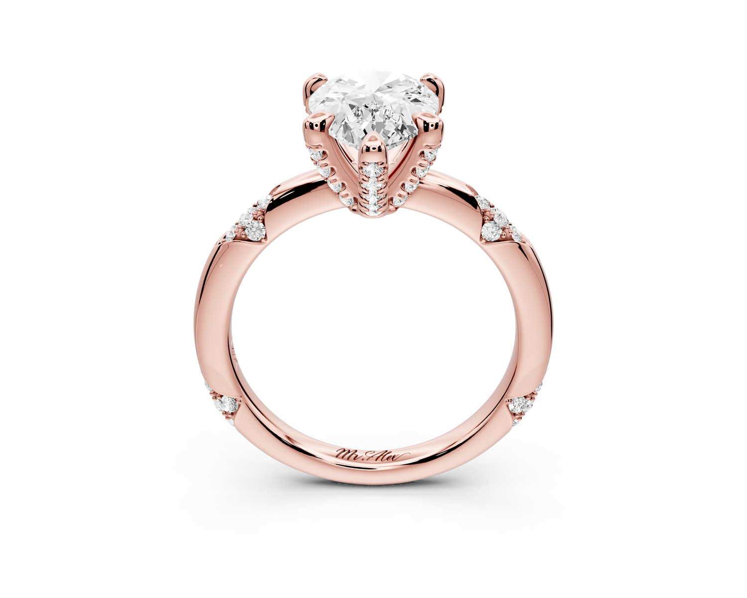 Luna - 2ct 14k rose gold pear Diamond Crown with Flush-Set Diamond Clusters Engagement Ring
