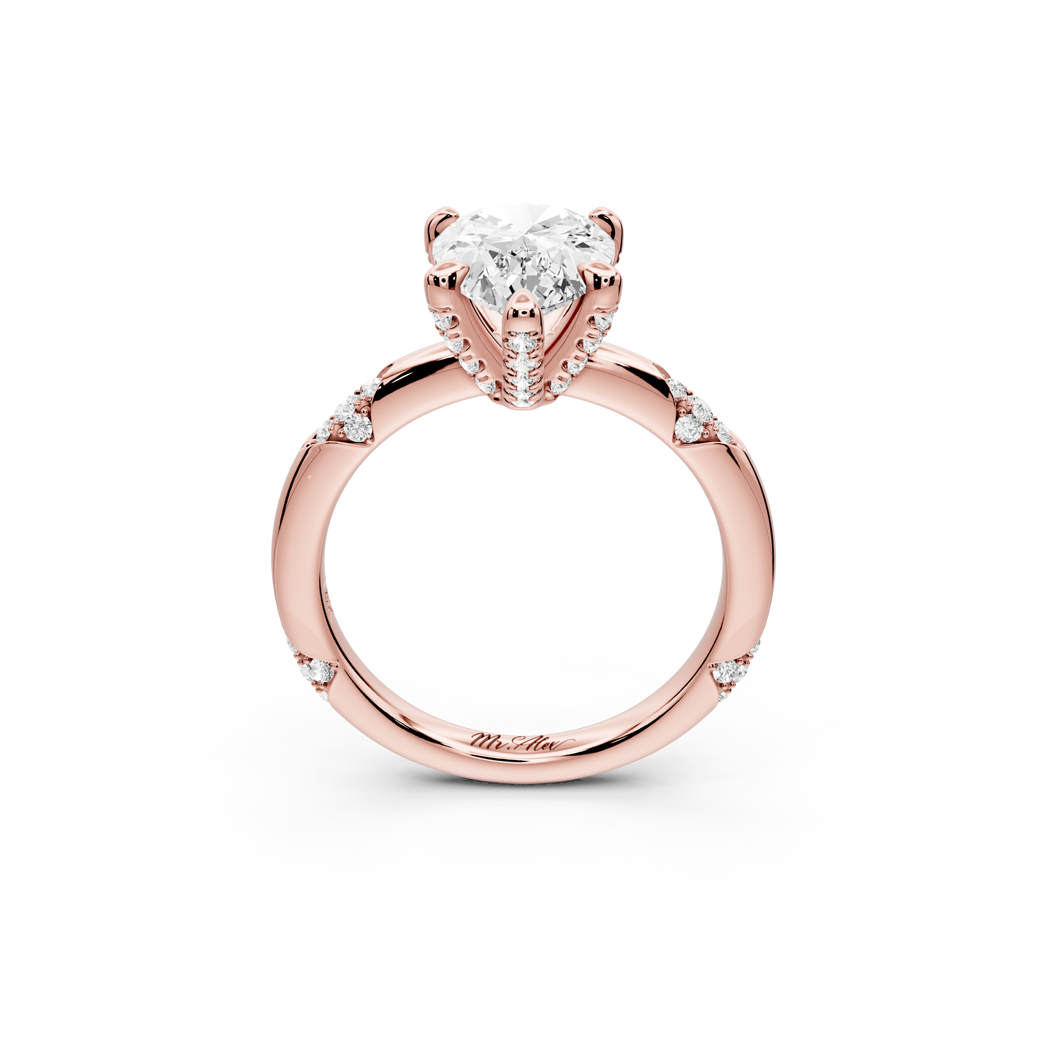 Luna - 2ct 14k rose gold pear Diamond Crown with Flush-Set Diamond Clusters Engagement Ring