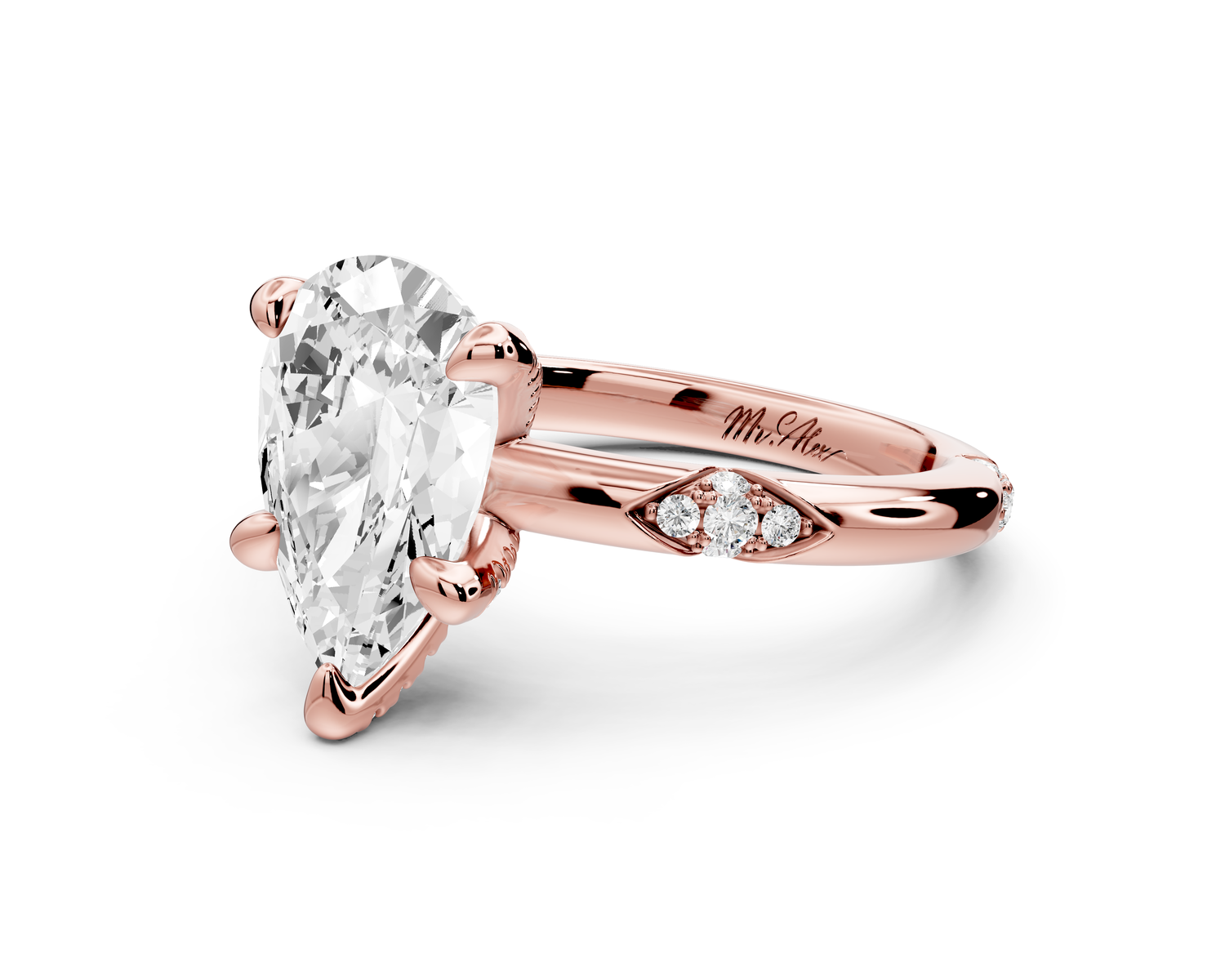 Luna - 2ct 14k rose gold pear Diamond Crown with Flush-Set Diamond Clusters Engagement Ring