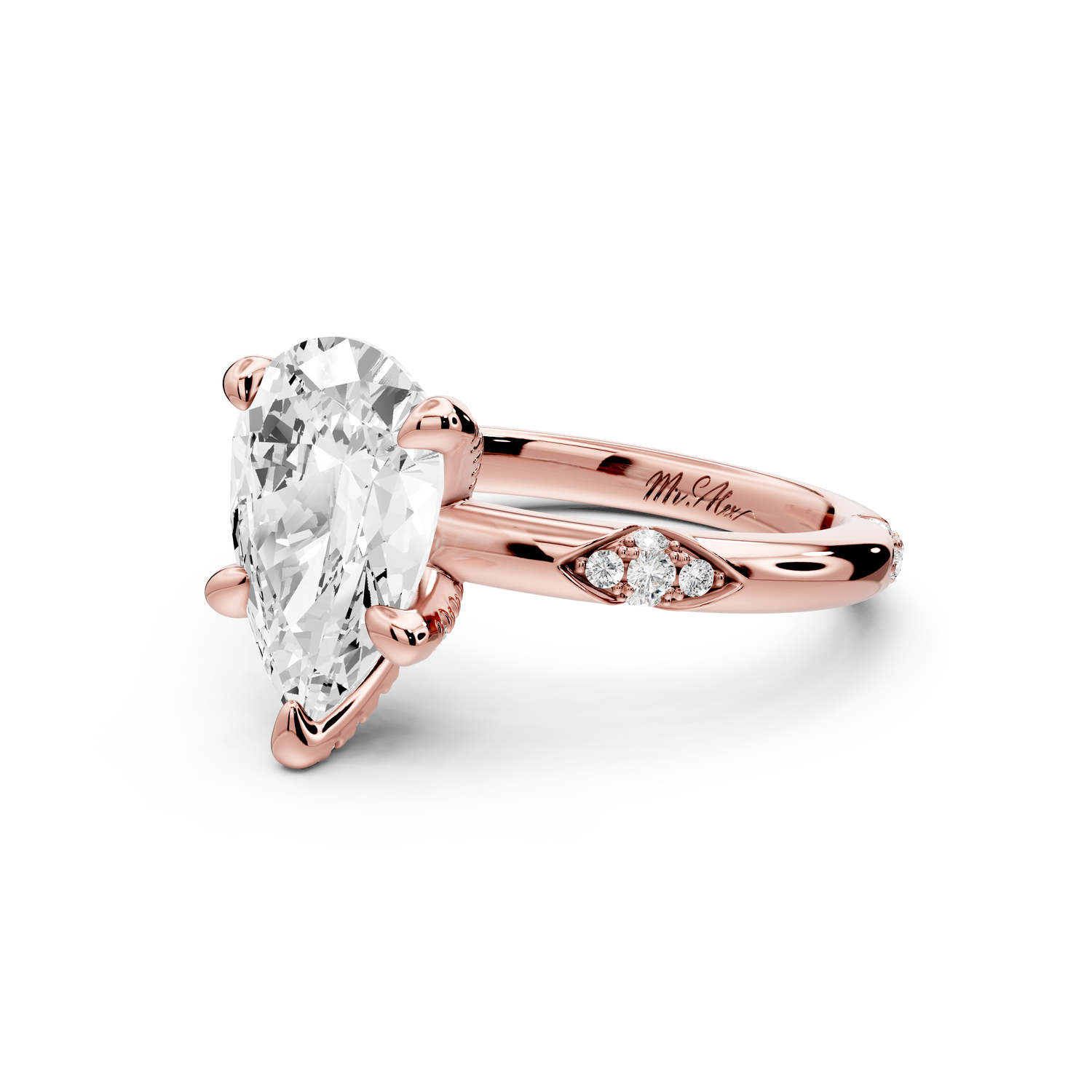 Luna - 2ct 14k rose gold pear Diamond Crown with Flush-Set Diamond Clusters Engagement Ring