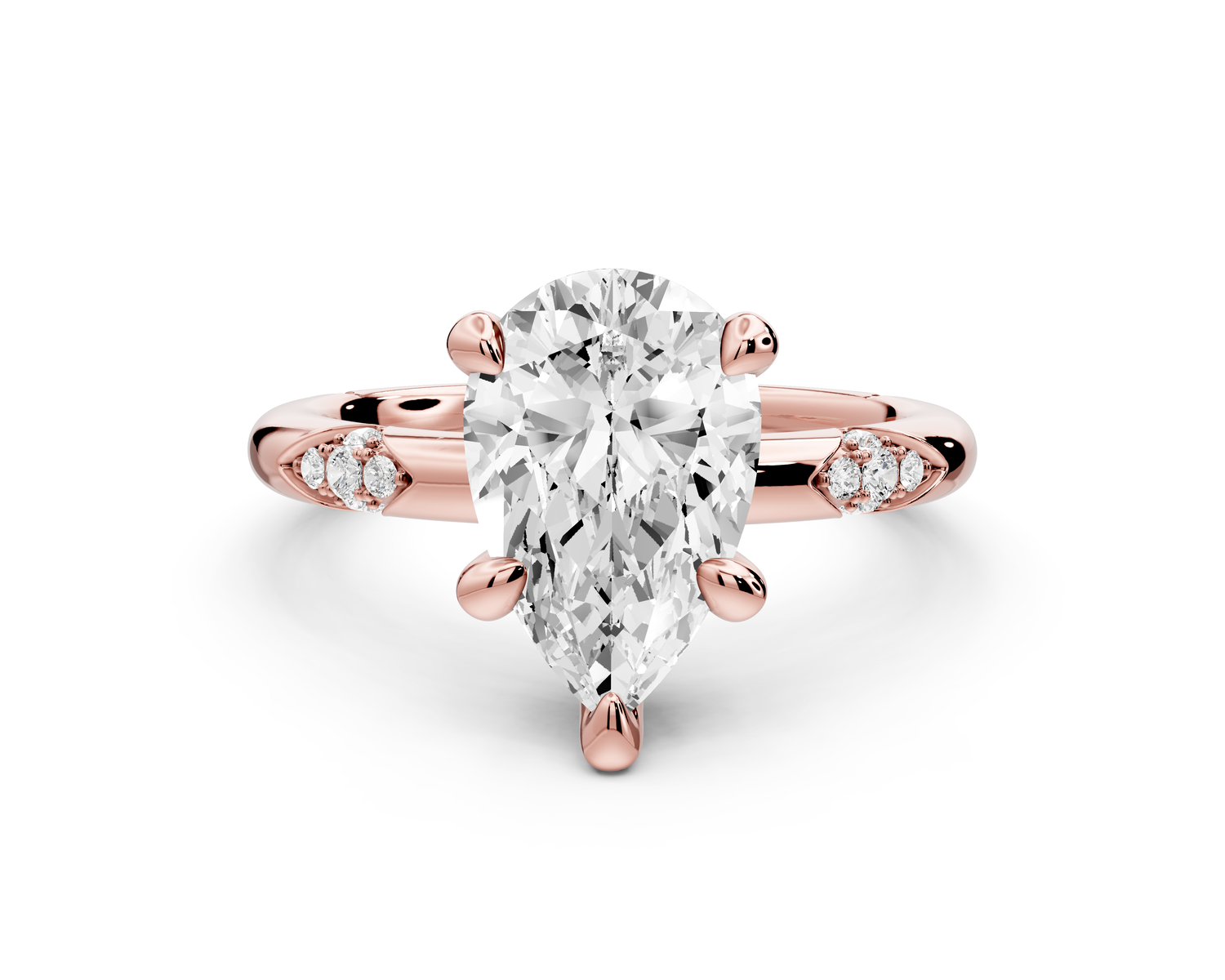 Luna - 2ct 14k rose gold pear Diamond Crown with Flush-Set Diamond Clusters Engagement Ring