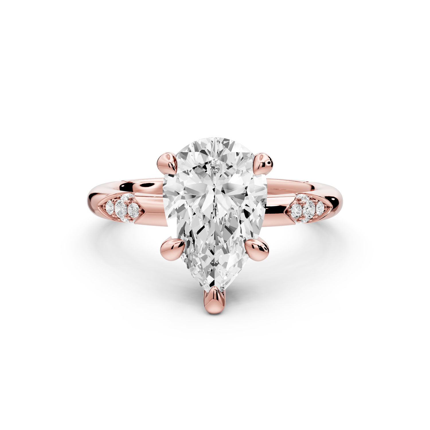 Luna - 2ct 14k rose gold pear Diamond Crown with Flush-Set Diamond Clusters Engagement Ring