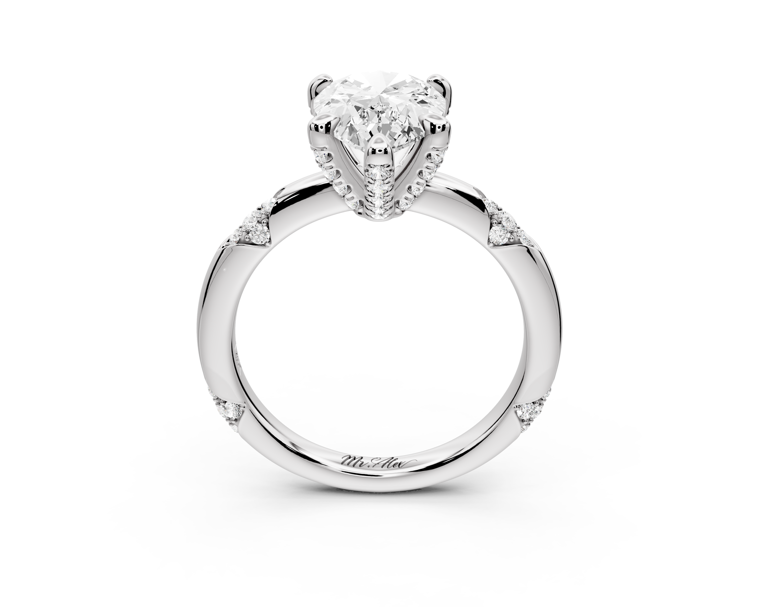 Luna - 2ct 14k white gold pear Diamond Crown with Flush-Set Diamond Clusters Engagement Ring