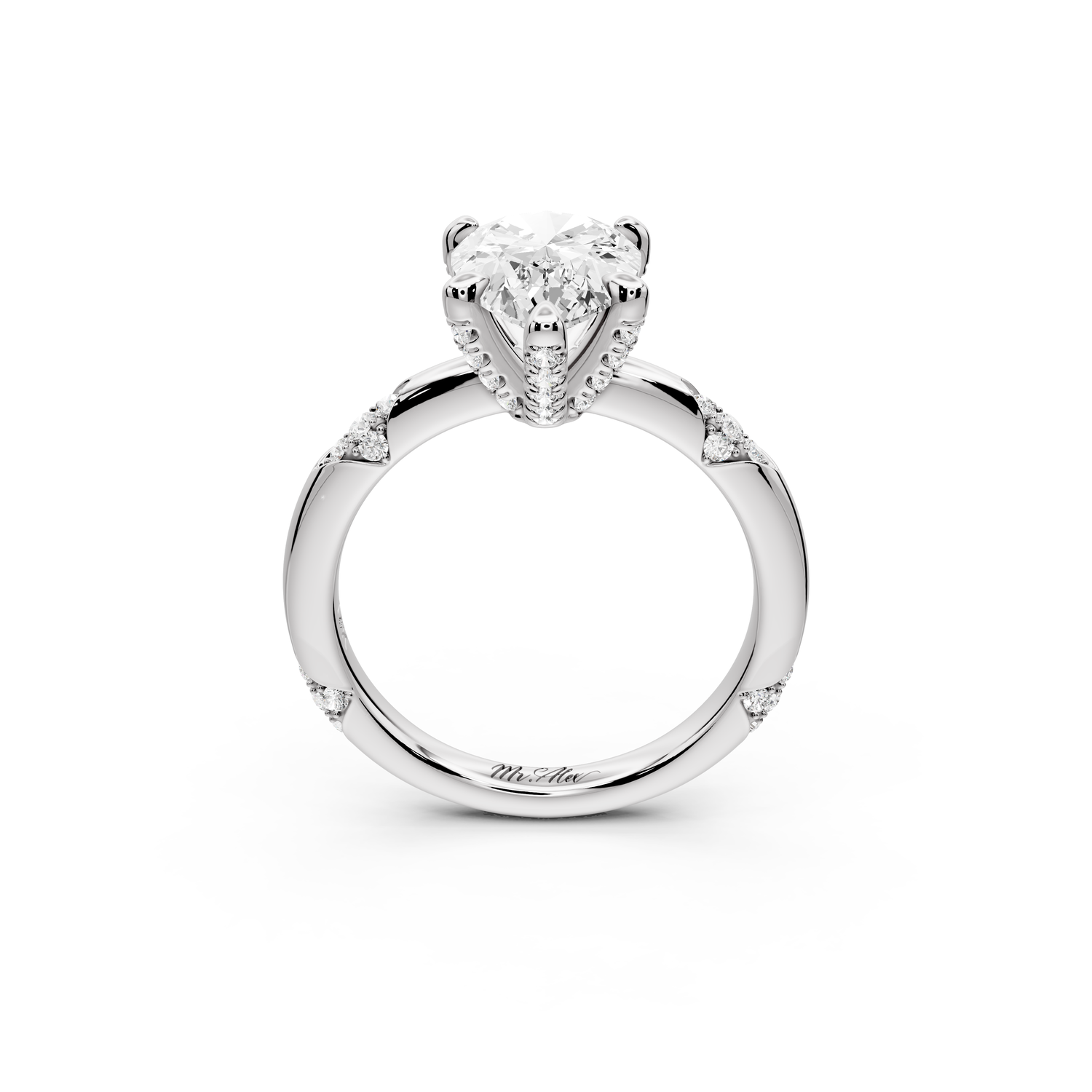 Luna - 2ct 14k white gold pear Diamond Crown with Flush-Set Diamond Clusters Engagement Ring