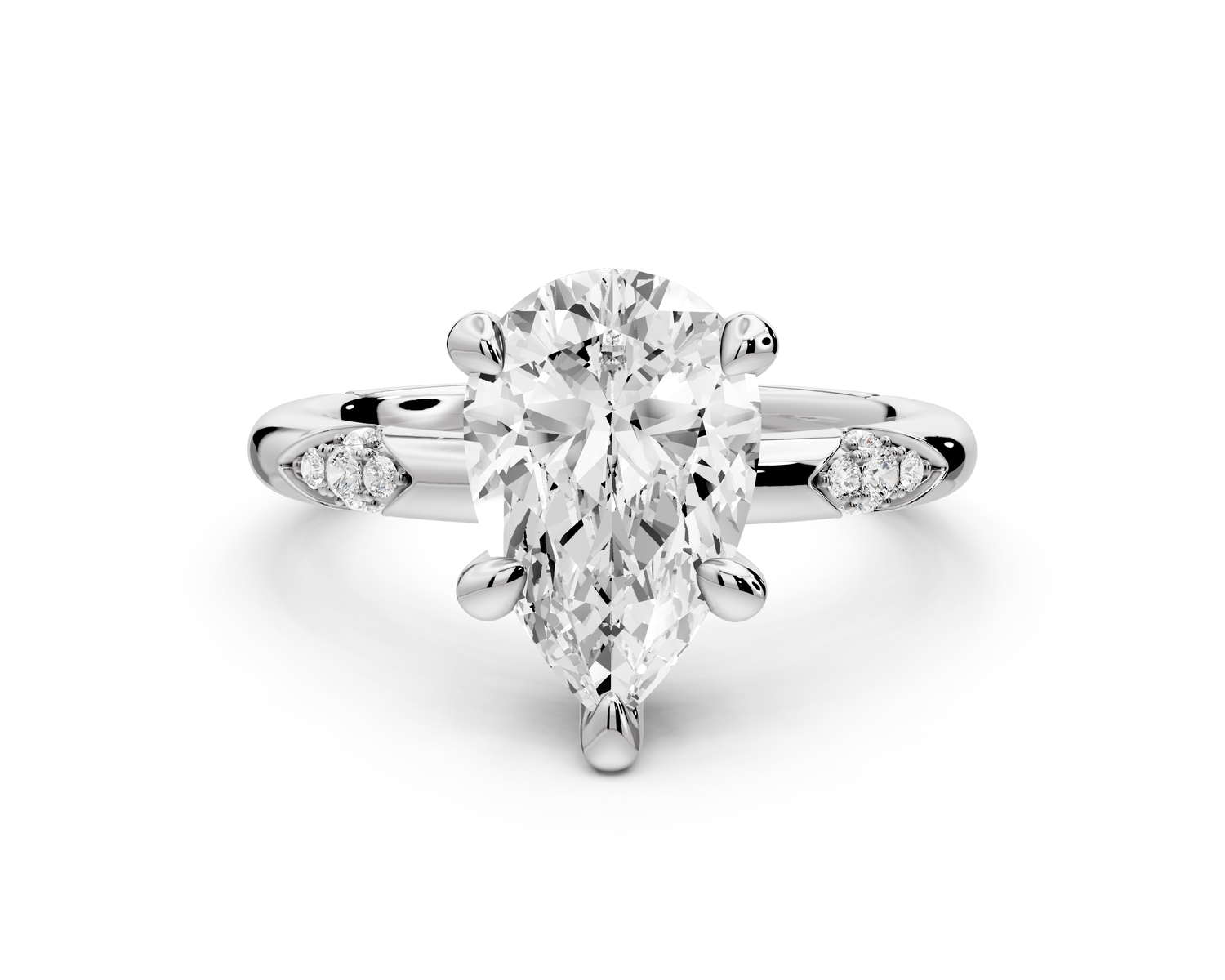 Luna - 2ct 14k white gold pear Diamond Crown with Flush-Set Diamond Clusters Engagement Ring