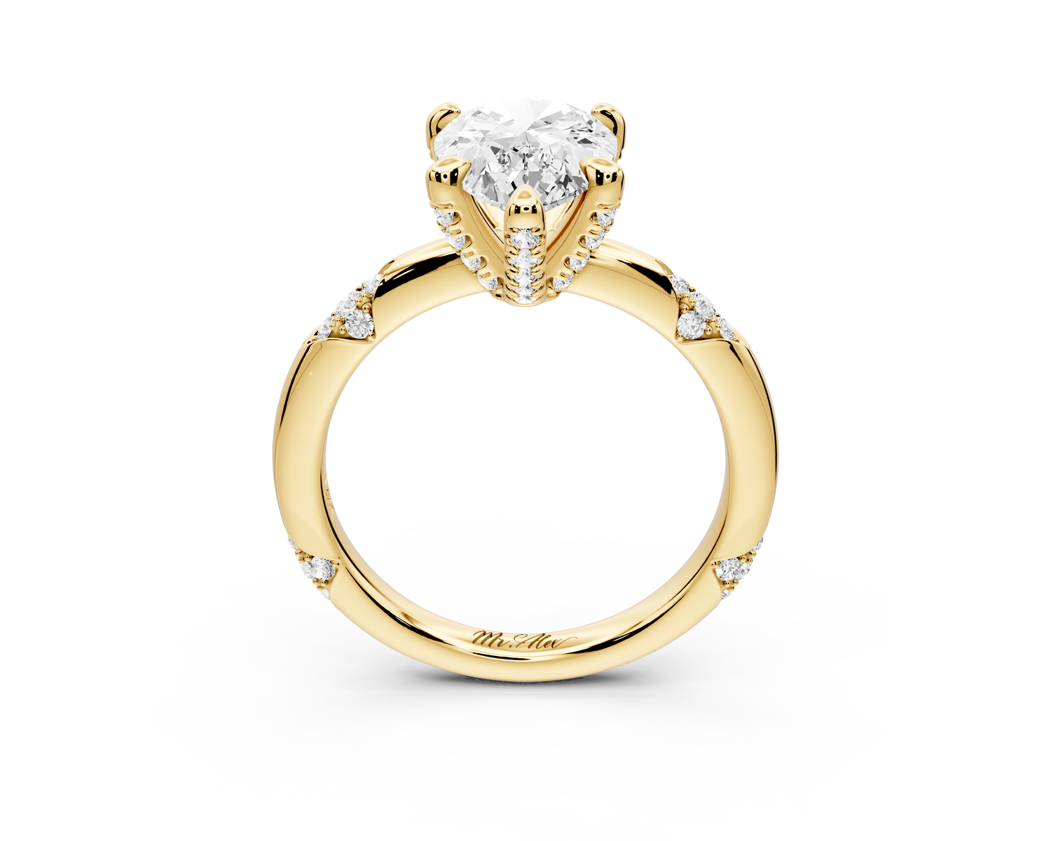 Luna - 2ct 14k yellow gold pear Diamond Crown with Flush-Set Diamond Clusters Engagement Ring
