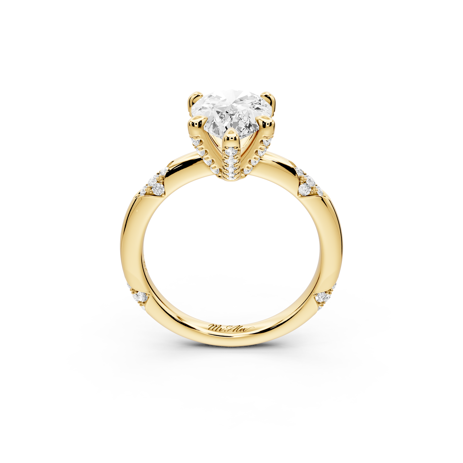 Luna - 2ct 14k yellow gold pear Diamond Crown with Flush-Set Diamond Clusters Engagement Ring