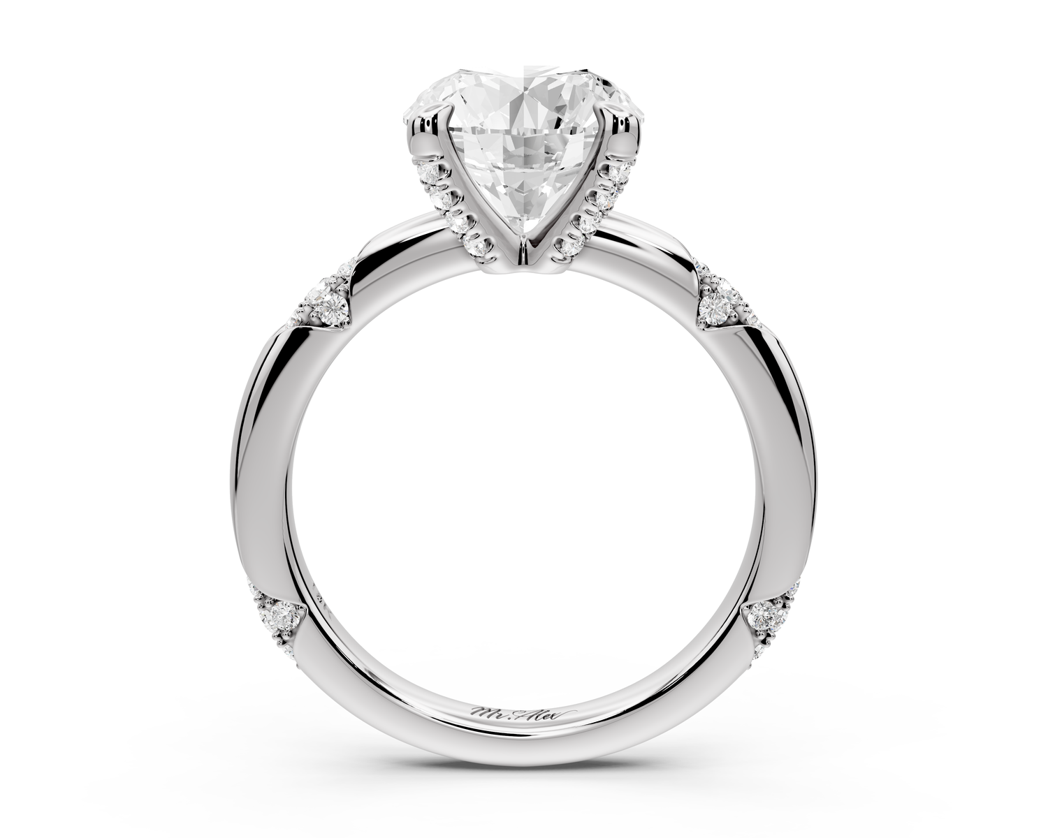 Luna - 2ct 18k white gold round Diamond Crown with Flush-Set Diamond Clusters Engagement Ring