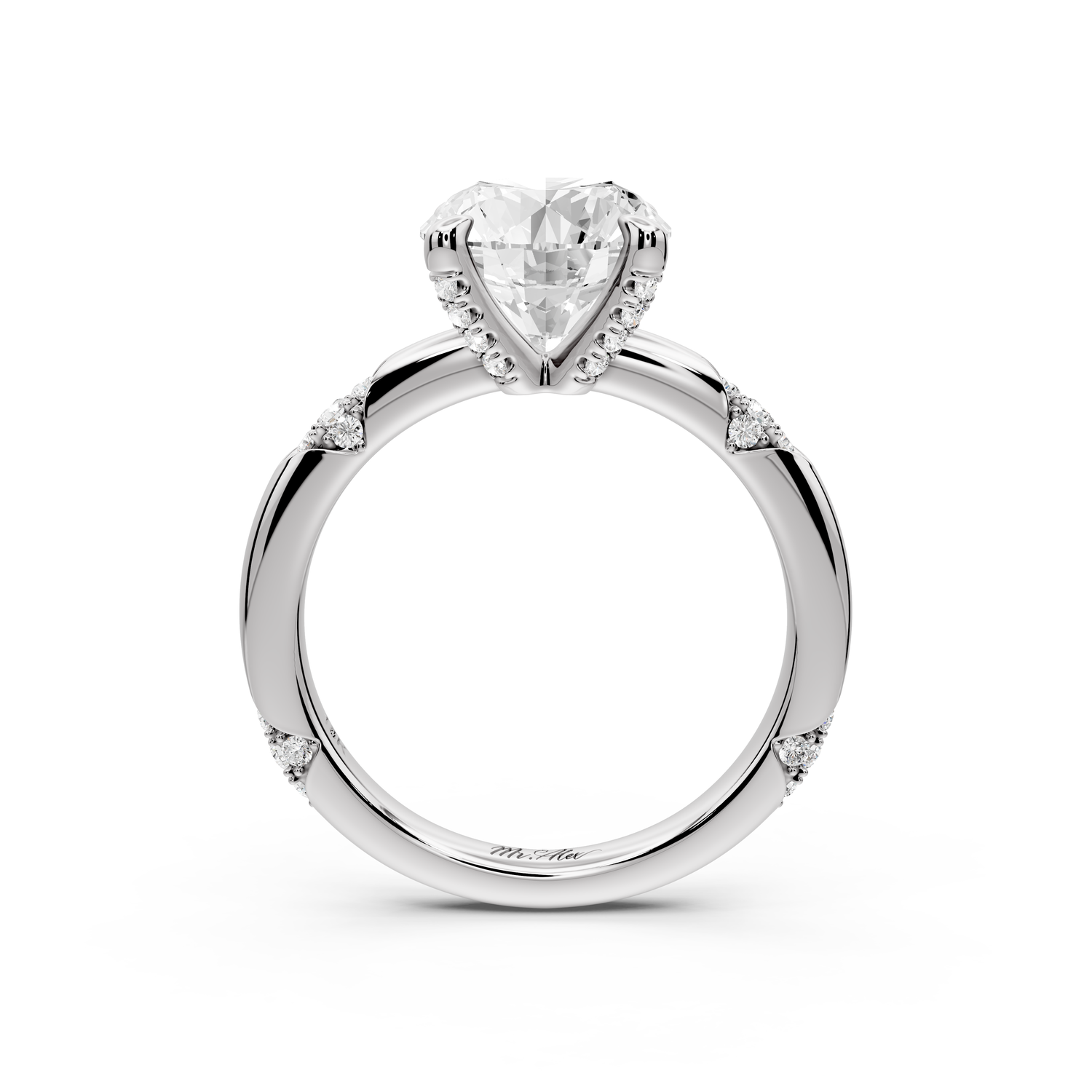 Luna - 2ct 18k white gold round Diamond Crown with Flush-Set Diamond Clusters Engagement Ring