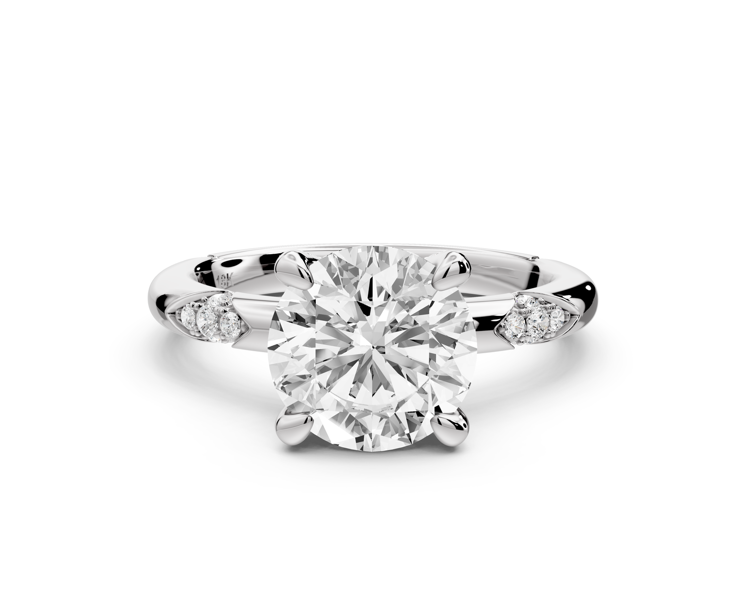 Luna - 2ct 14k white gold round Diamond Crown with Flush-Set Diamond Clusters Engagement Ring