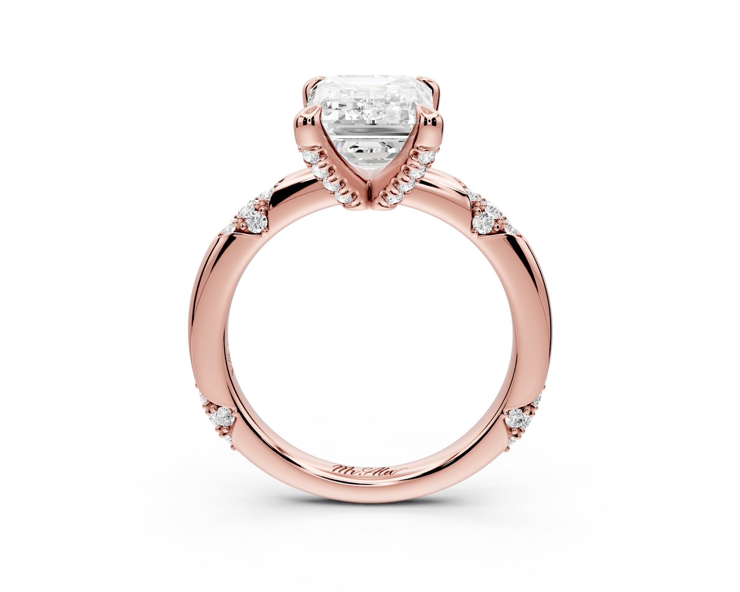 Luna - 3ct 14k rose gold emerald Diamond Crown with Flush-Set Diamond Clusters Engagement Ring