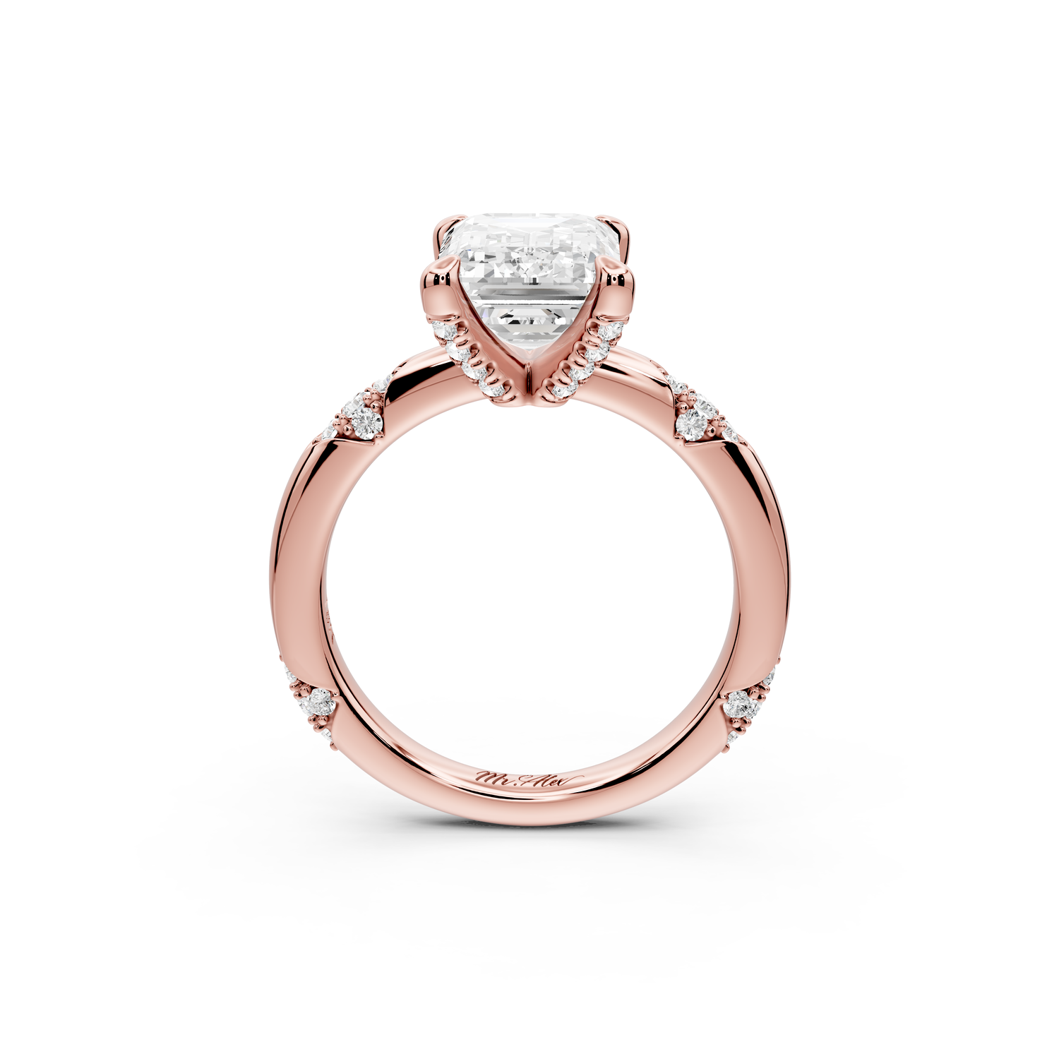 Luna - 3ct 14k rose gold emerald Diamond Crown with Flush-Set Diamond Clusters Engagement Ring