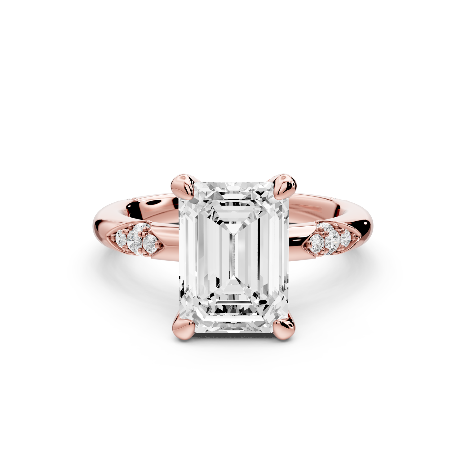 Luna - 3ct 14k rose gold emerald Diamond Crown with Flush-Set Diamond Clusters Engagement Ring