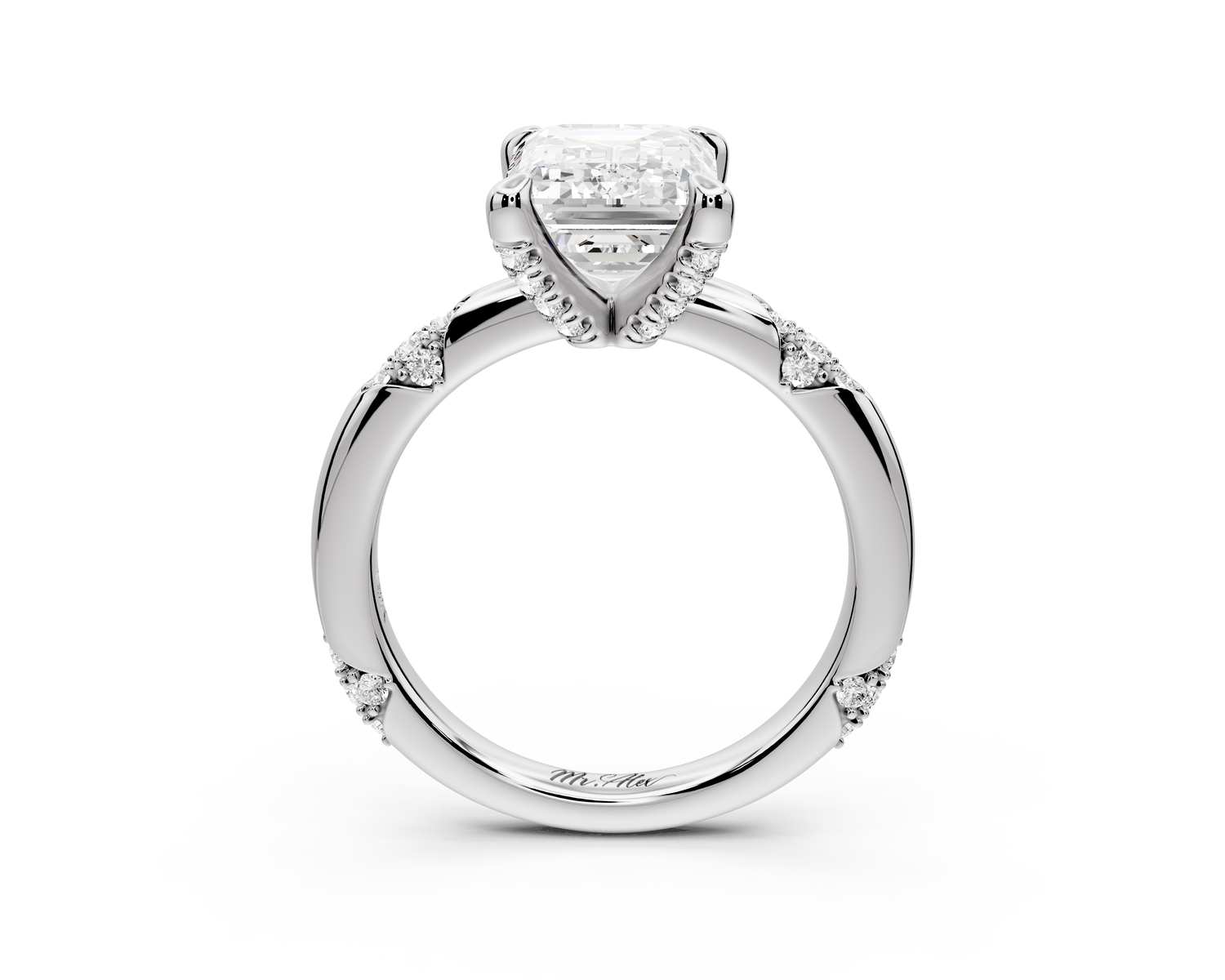 Luna - 3ct 14k white gold emerald Diamond Crown with Flush-Set Diamond Clusters Engagement Ring