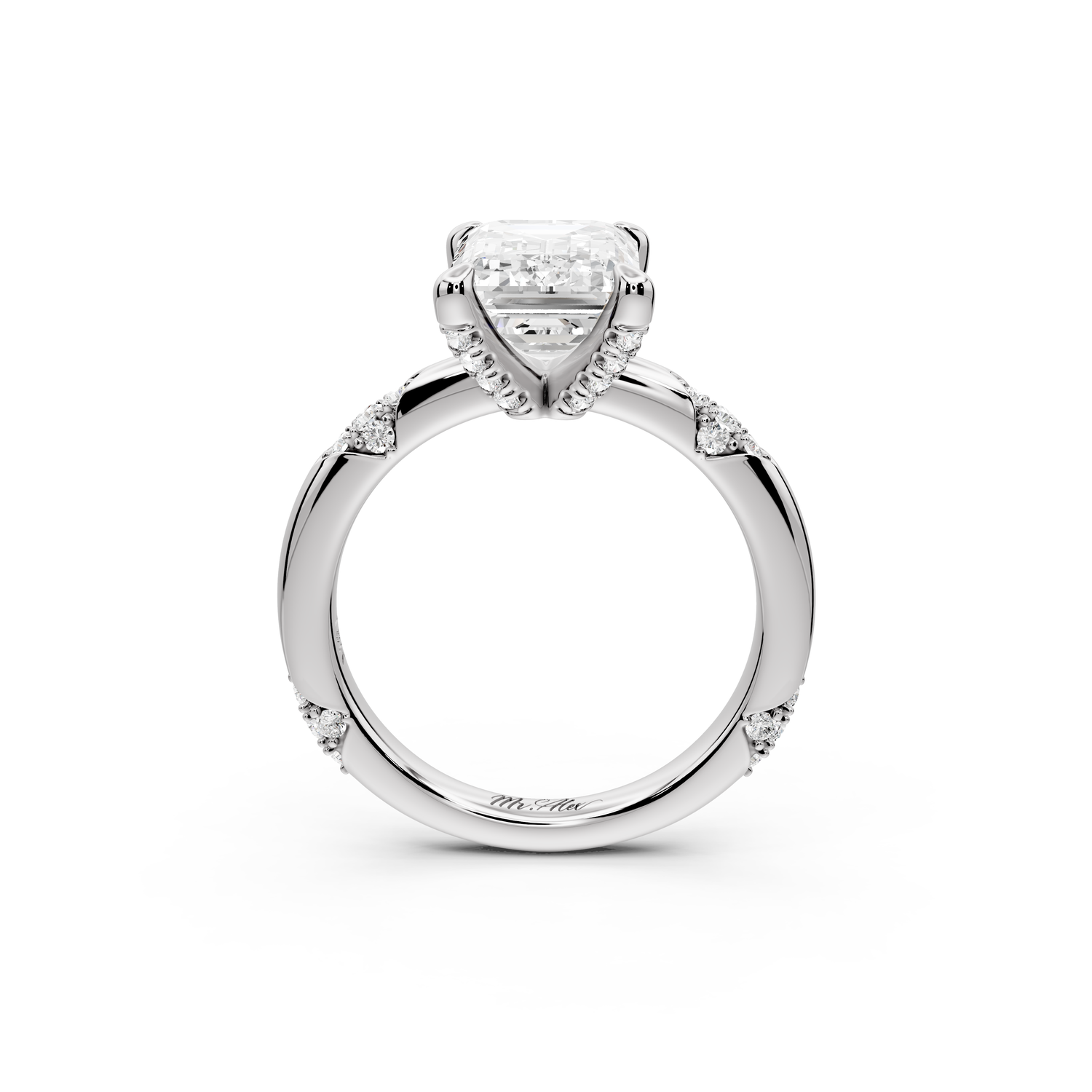 Luna - 3ct 14k white gold emerald Diamond Crown with Flush-Set Diamond Clusters Engagement Ring