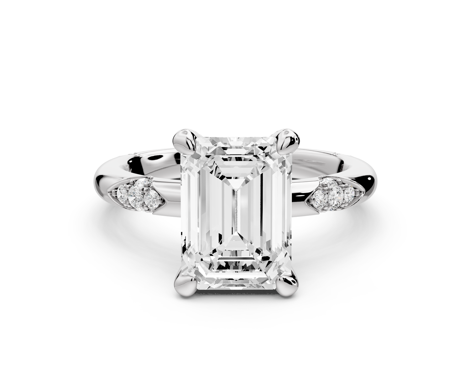 Luna - 3ct 14k white gold emerald Diamond Crown with Flush-Set Diamond Clusters Engagement Ring