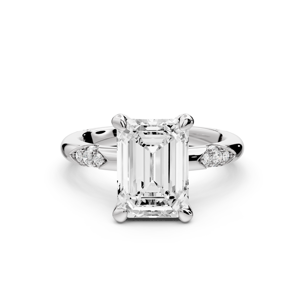 Luna - 3ct 14k white gold emerald Diamond Crown with Flush-Set Diamond Clusters Engagement Ring