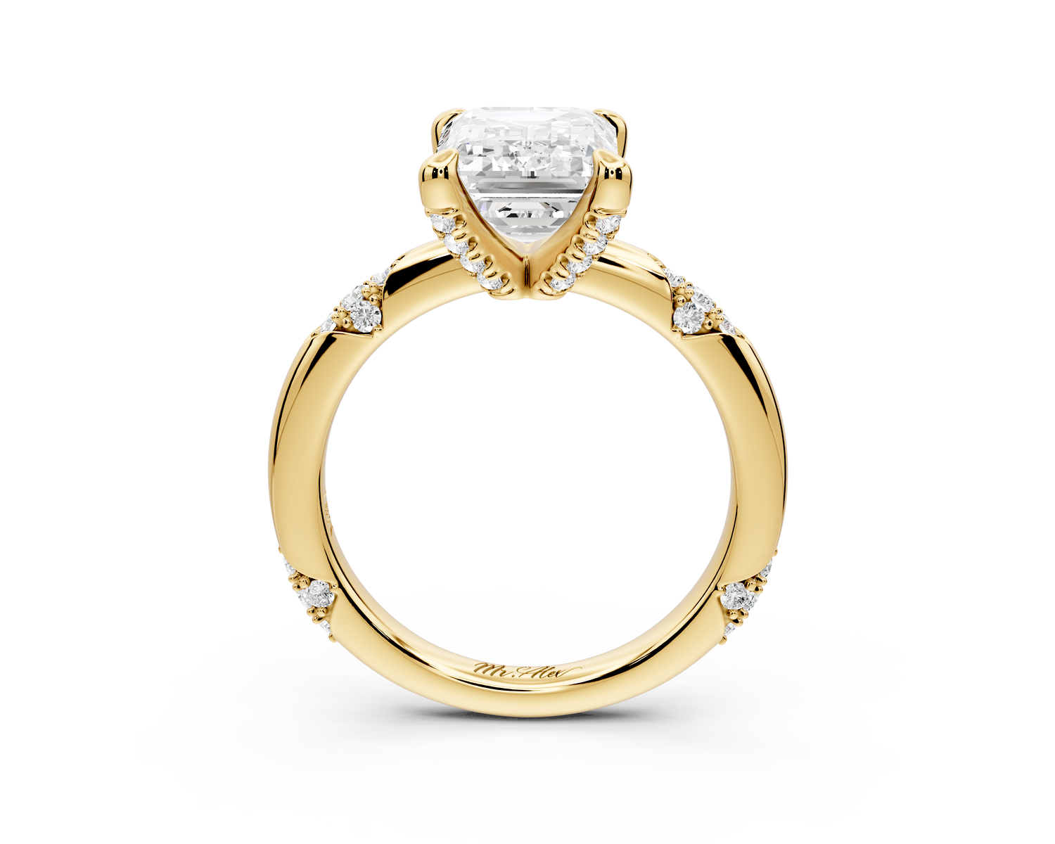 Luna - 3ct 14k yellow gold emerald Diamond Crown with Flush-Set Diamond Clusters Engagement Ring