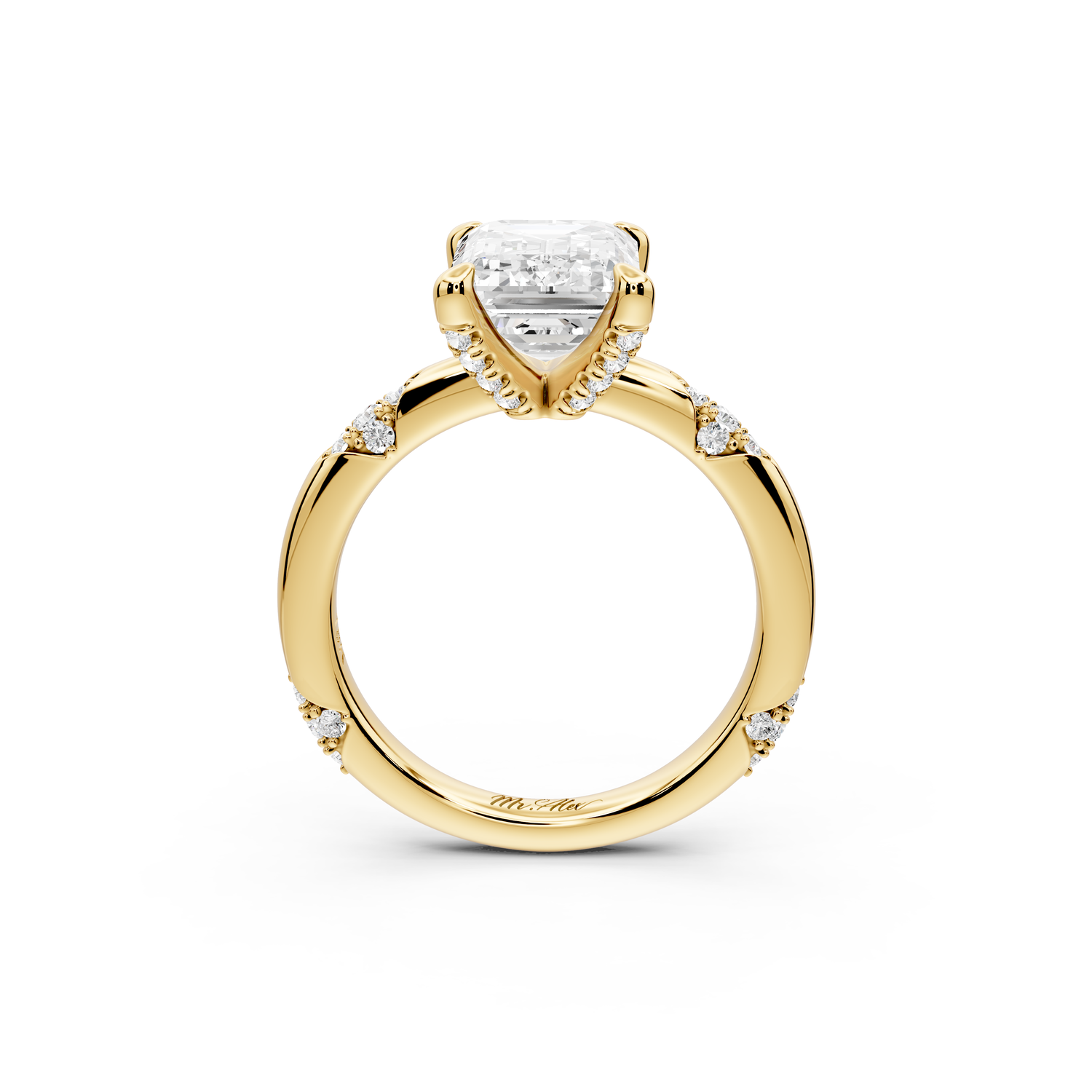 Luna - 3ct 14k yellow gold emerald Diamond Crown with Flush-Set Diamond Clusters Engagement Ring