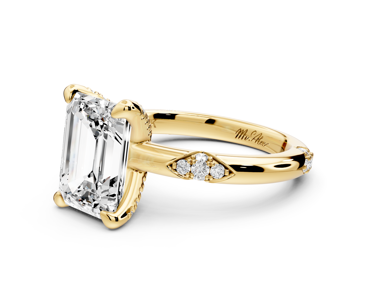 Luna - 3ct 14k yellow gold emerald Diamond Crown with Flush-Set Diamond Clusters Engagement Ring