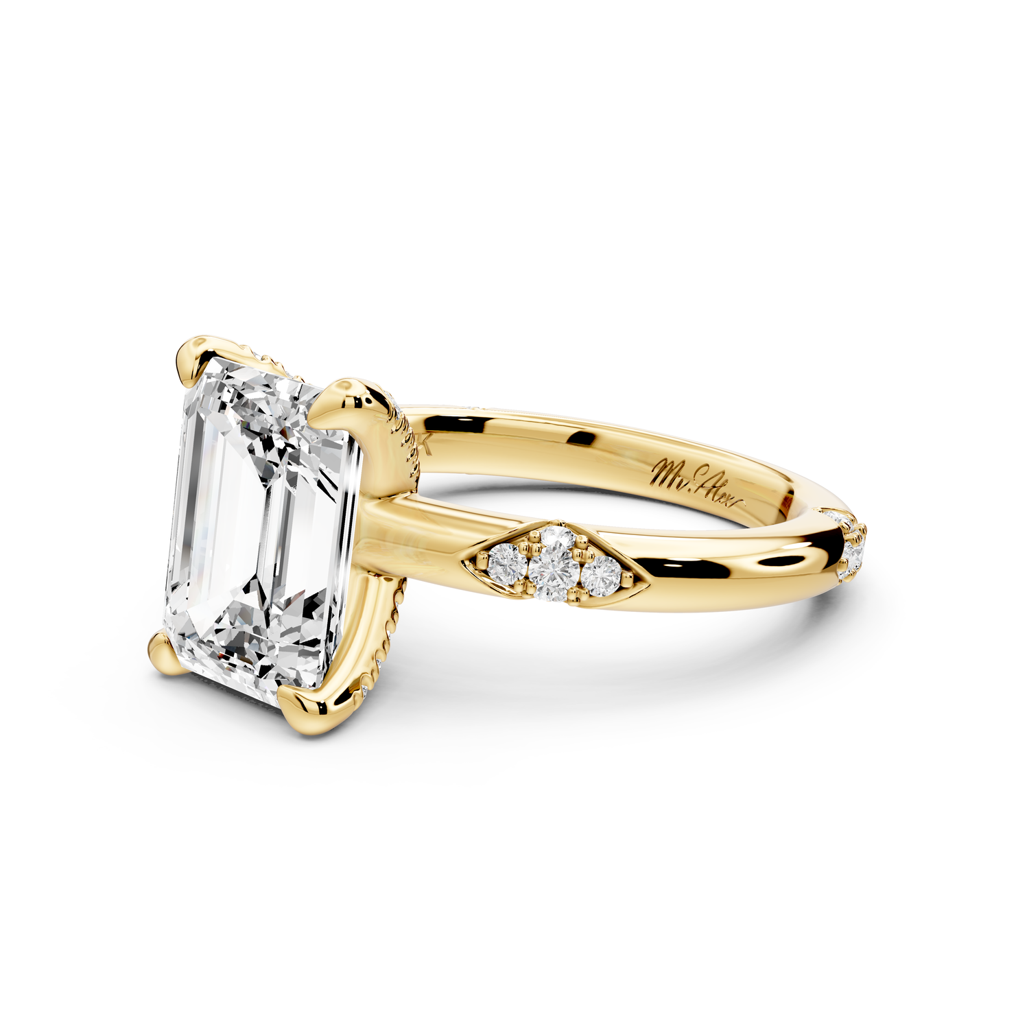 Luna - 3ct 14k yellow gold emerald Diamond Crown with Flush-Set Diamond Clusters Engagement Ring