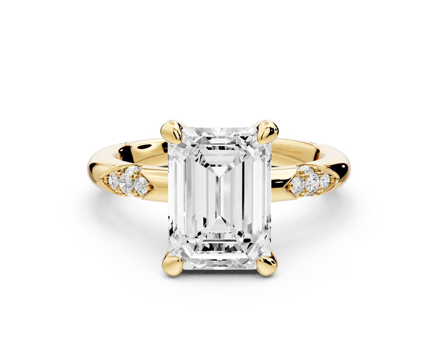 Luna - 3ct 14k yellow gold emerald Diamond Crown with Flush-Set Diamond Clusters Engagement Ring