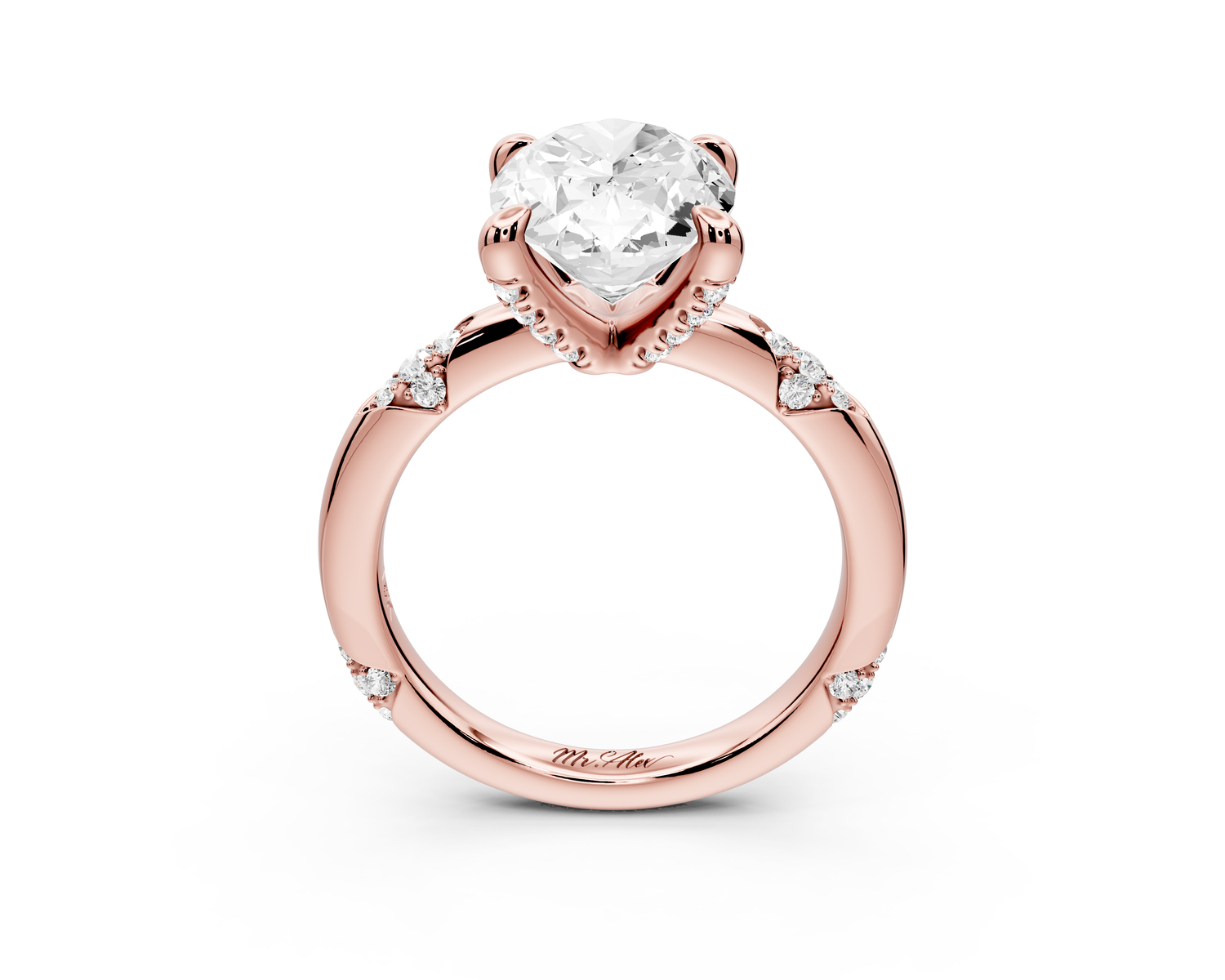 Luna - 3ct 14k rose gold oval Diamond Crown with Flush-Set Diamond Clusters Engagement Ring
