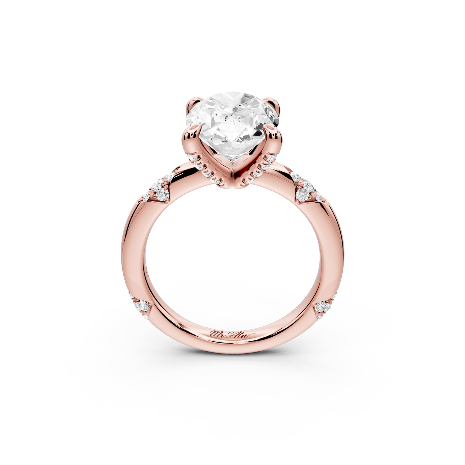 Luna - 3ct 14k rose gold oval Diamond Crown with Flush-Set Diamond Clusters Engagement Ring