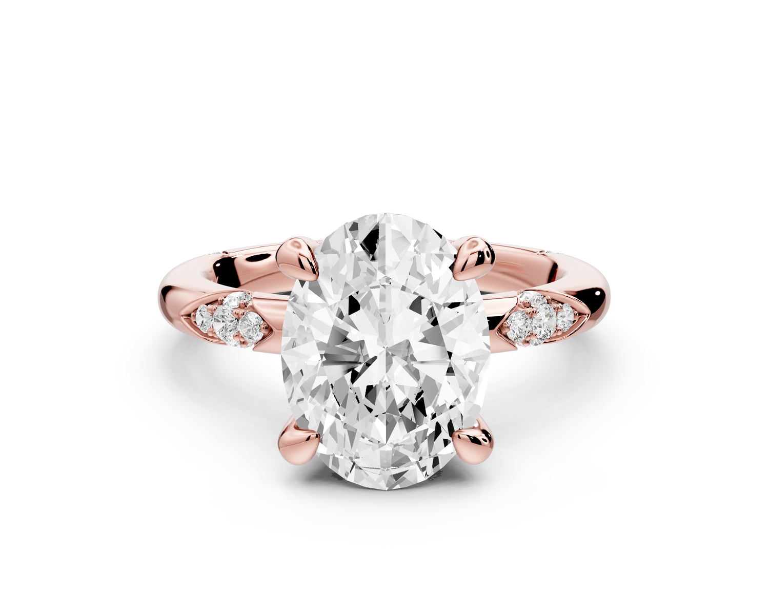 Luna - 3ct 14k rose gold oval Diamond Crown with Flush-Set Diamond Clusters Engagement Ring