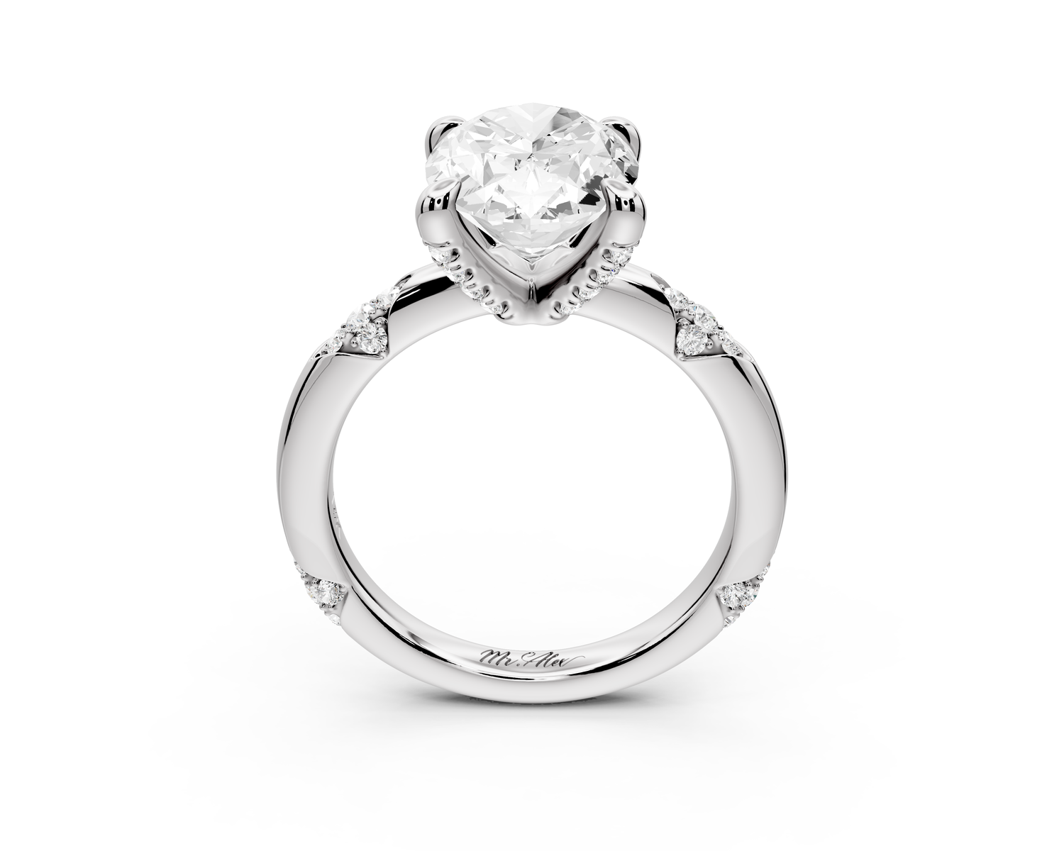 Luna - 3ct 14k white gold oval Diamond Crown with Flush-Set Diamond Clusters Engagement Ring